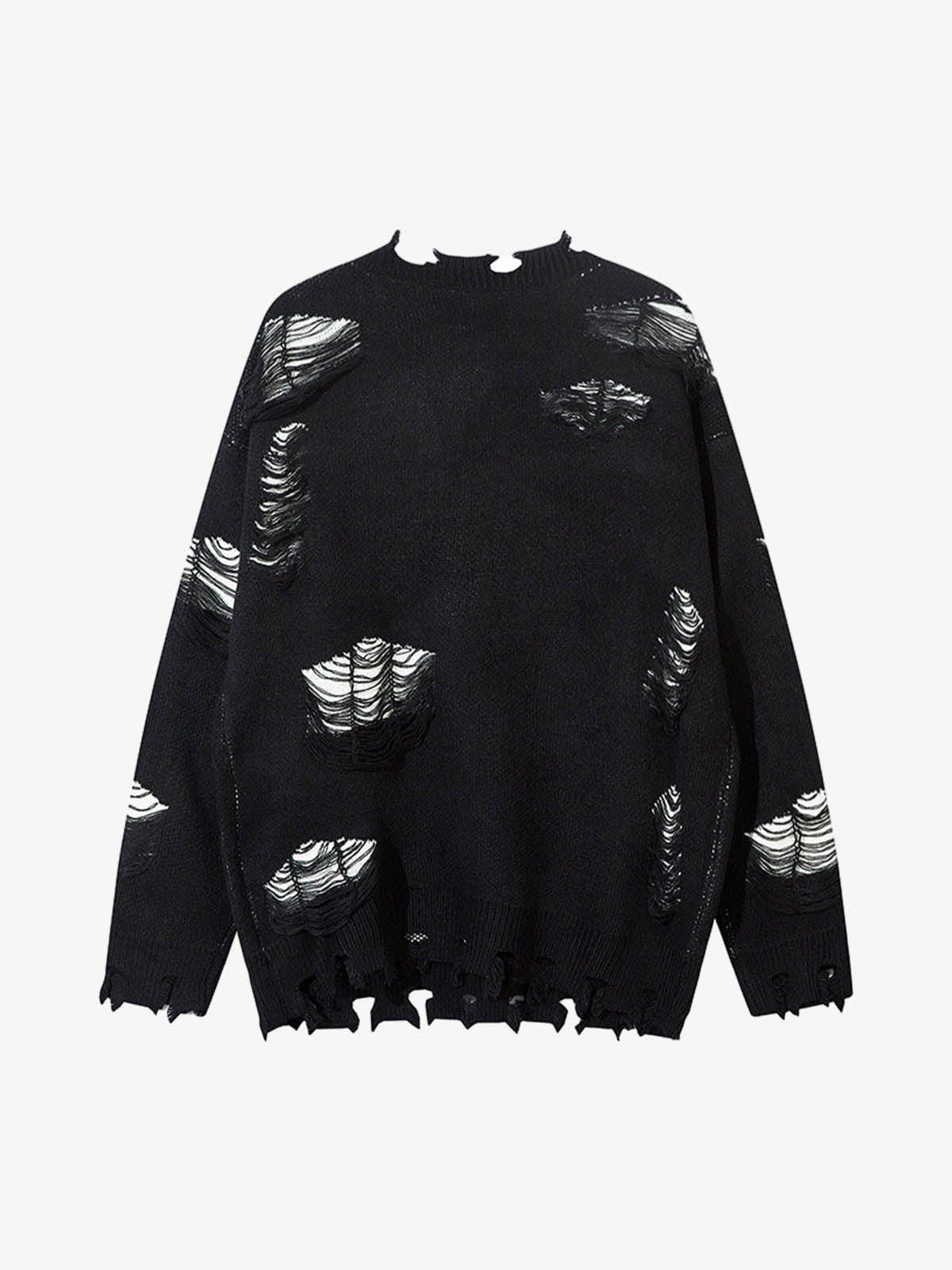Other Black Distressed Oversized Knit Sweater, Grunge Pullover Size US M / EU 48-50 / 2 - 2 Thumbnail