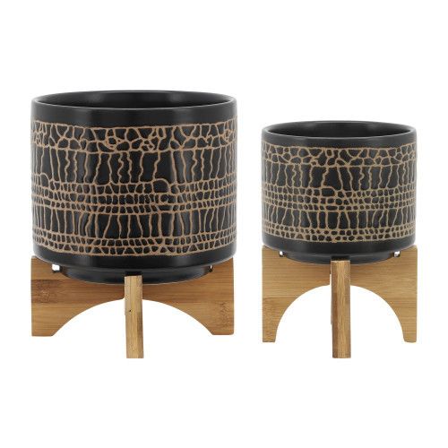 Designer × Homemade S/2 5/8" GLAZED PLANTER W/ STAND, BLACK Size US L / EU 52-54 / 3 - 2 Thumbnail