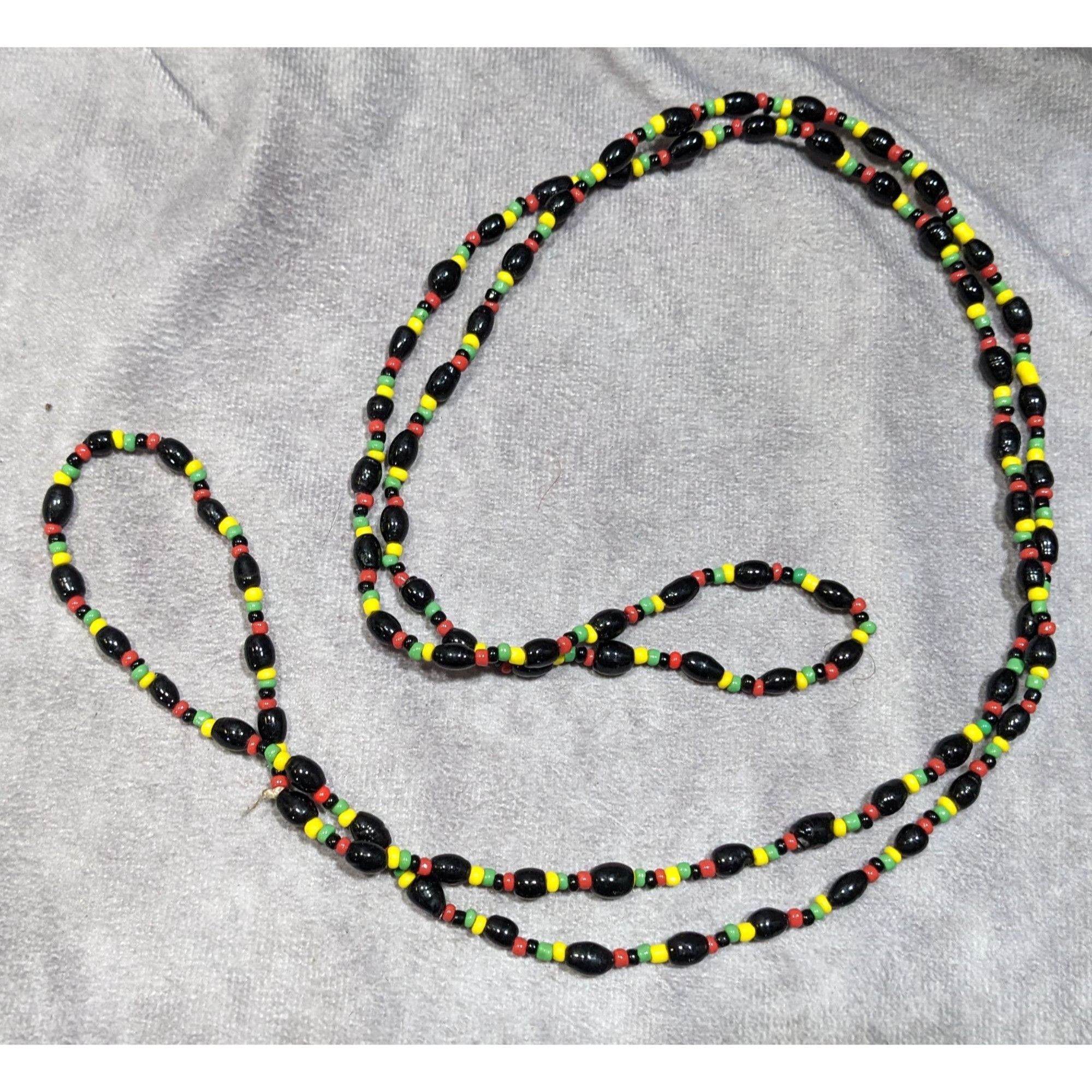 Other Handmade Black Red Yellow And Green Glass Beaded Necklace Size ONE SIZE - 4 Thumbnail