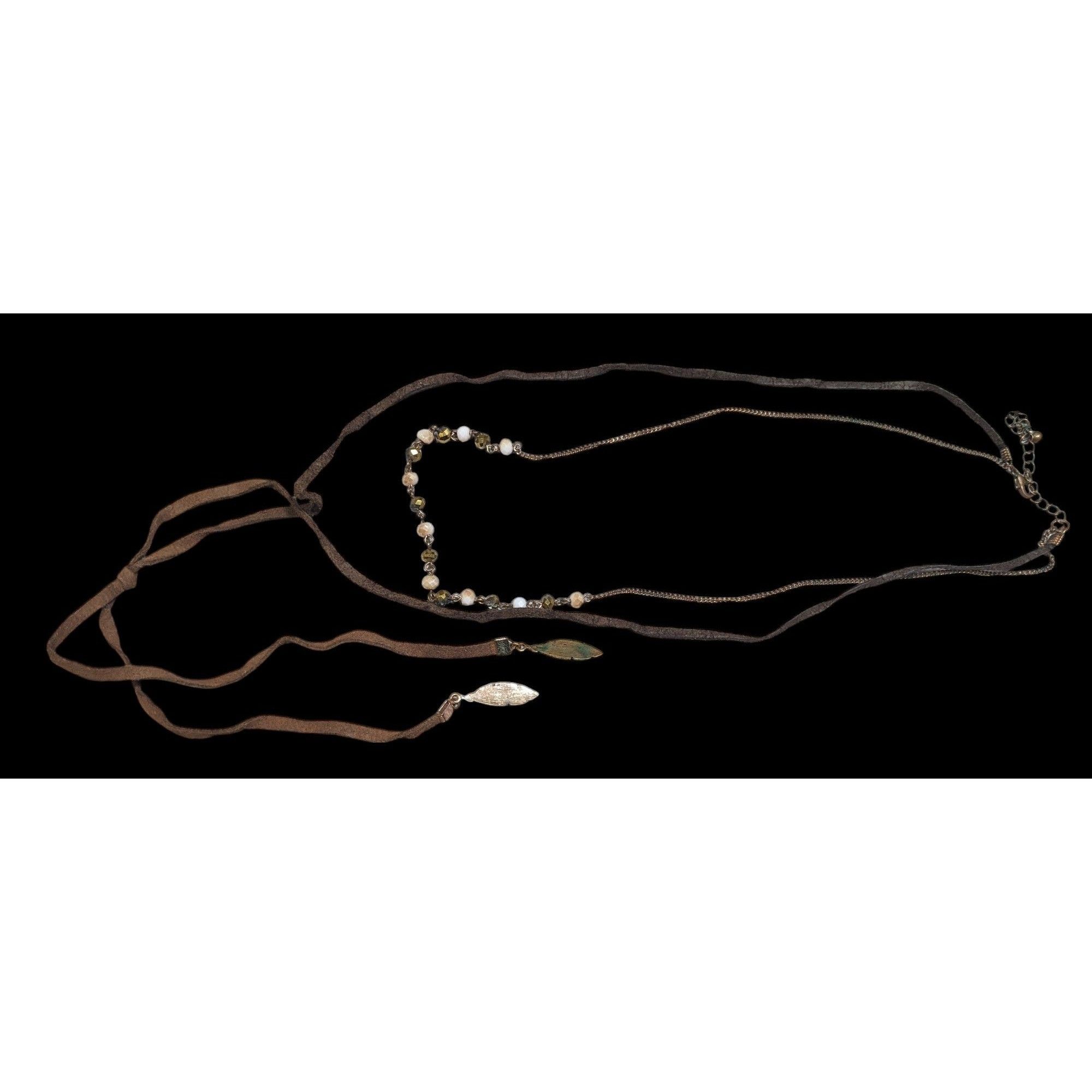 Other Bohemian Hippie Brown Suede Beaded Necklace With Tie Accent Size ONE SIZE - 2 Thumbnail