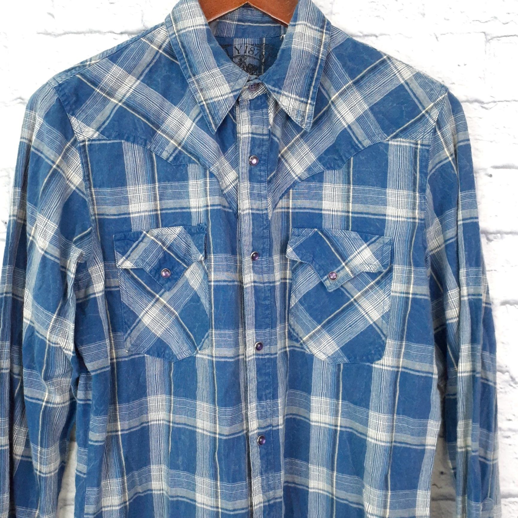 Vintage VINTAGE Ely 1878 Western Cowboy Long Sleeve Pearl Snap Plaid Shirt Mens Small Blue Size US S / EU 44-46 / 1 - 2 Thumbnail