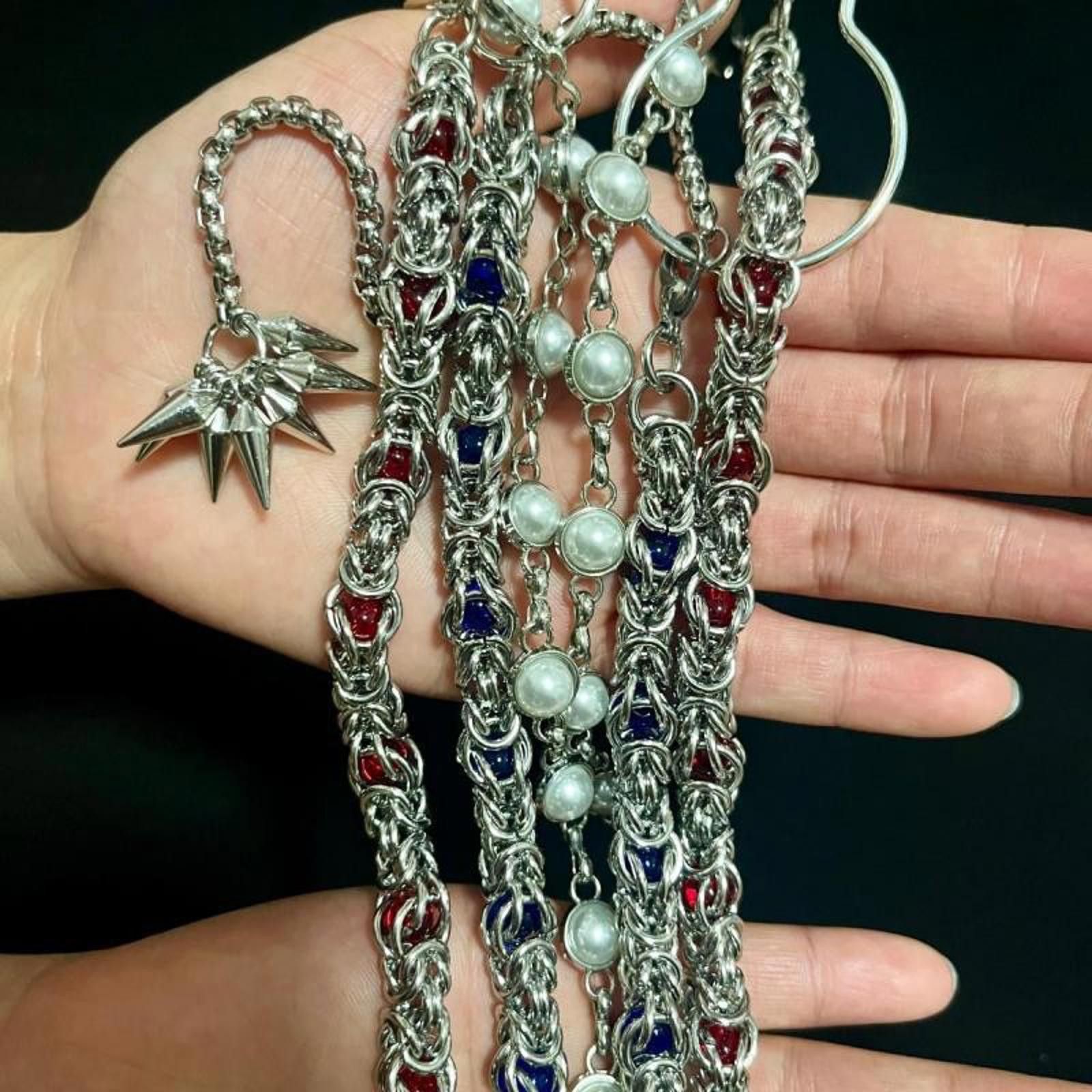 Jewelry x Very Cool 3 Pl Layer Gemstone And Pearl Wallet Chain. Pants Chain in Silver, Men's