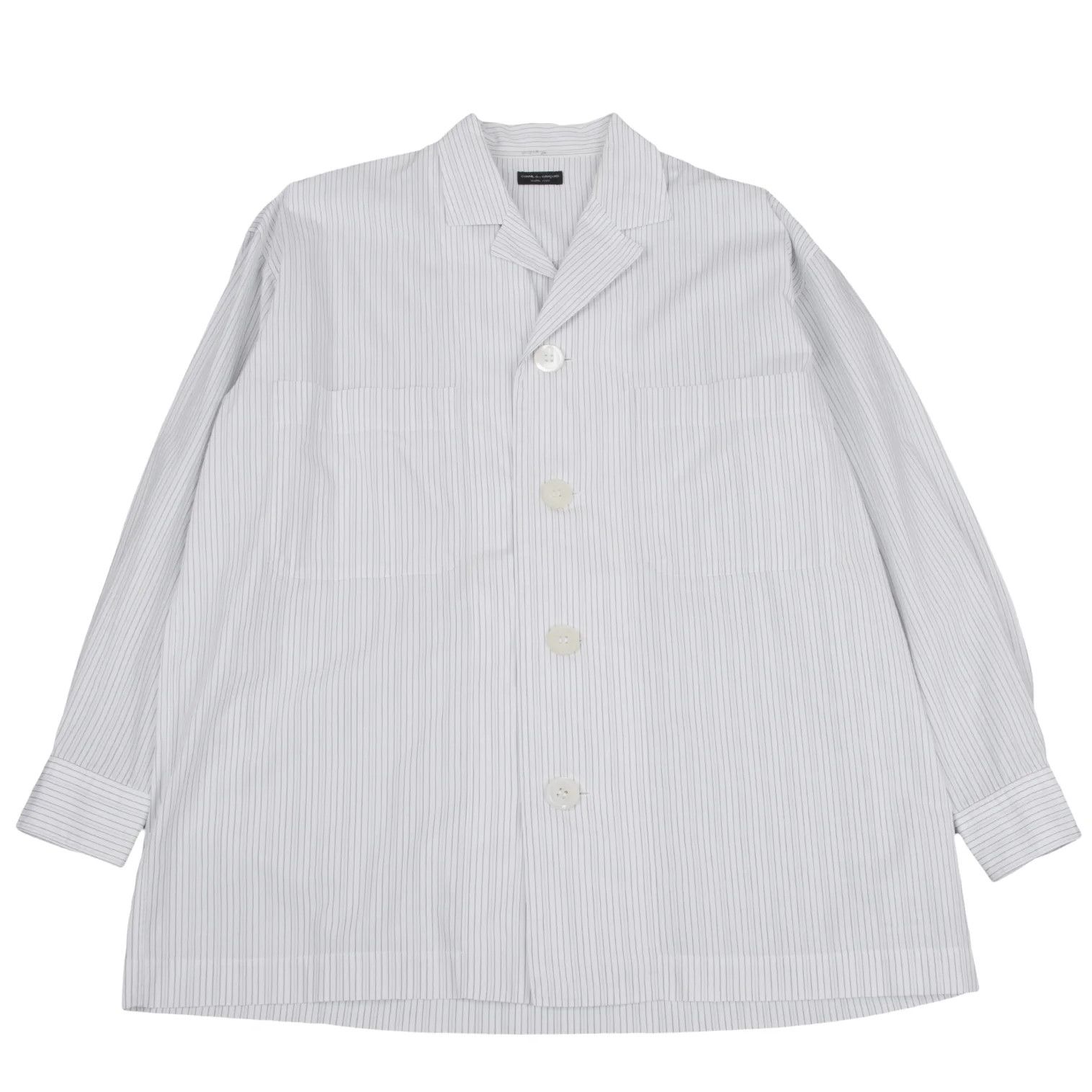 Comme des Garcons Homme Plus Cotton Stripe Open Collar Shirt Jacket in White Size M Size US M / EU 48-50 / 2 - 1 Preview