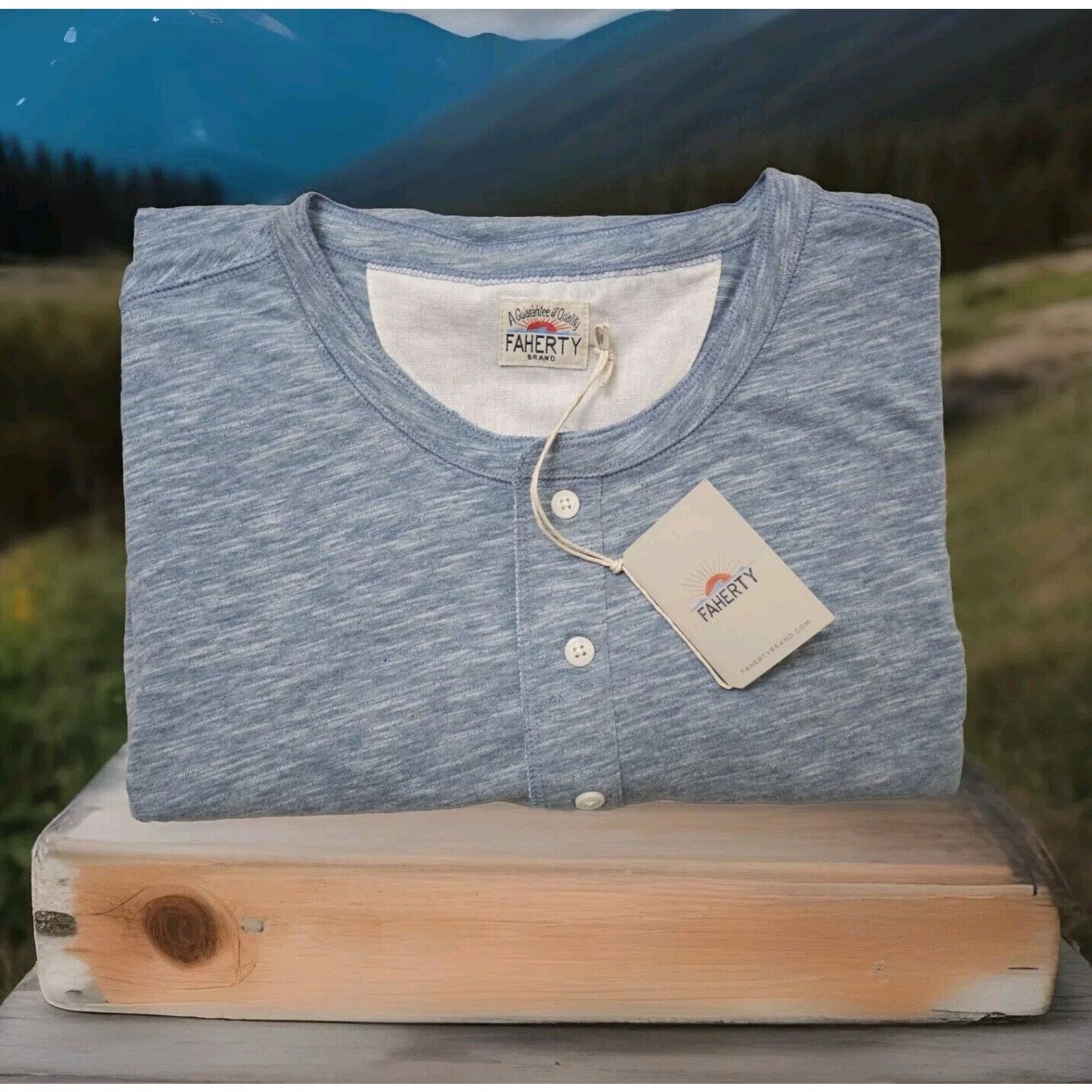 Faherty Faherty Heathered Henley Tee Cotton Blend Short Sleeve Size US XL / EU 56 / 4 - 5 Thumbnail