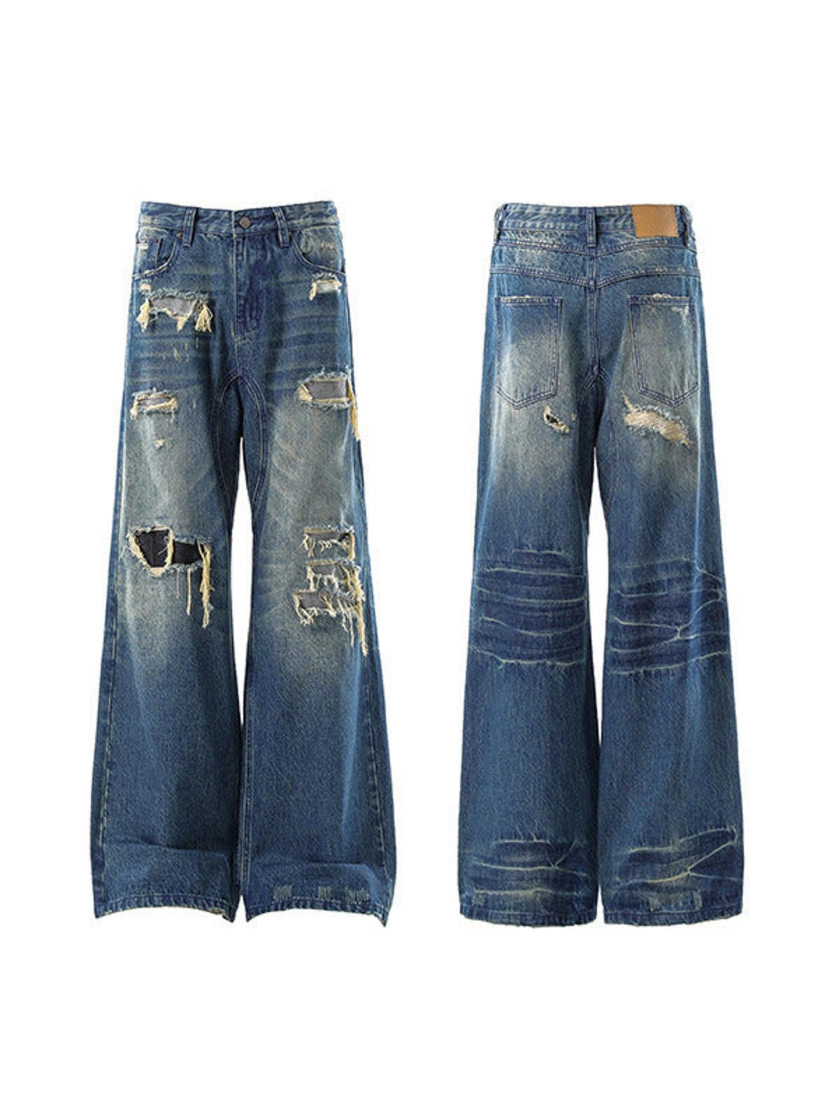 Vintage Blue Distressed Wide Leg Jeans, Baggy Denim Pants Size US 32 / EU 48 - 5 Thumbnail