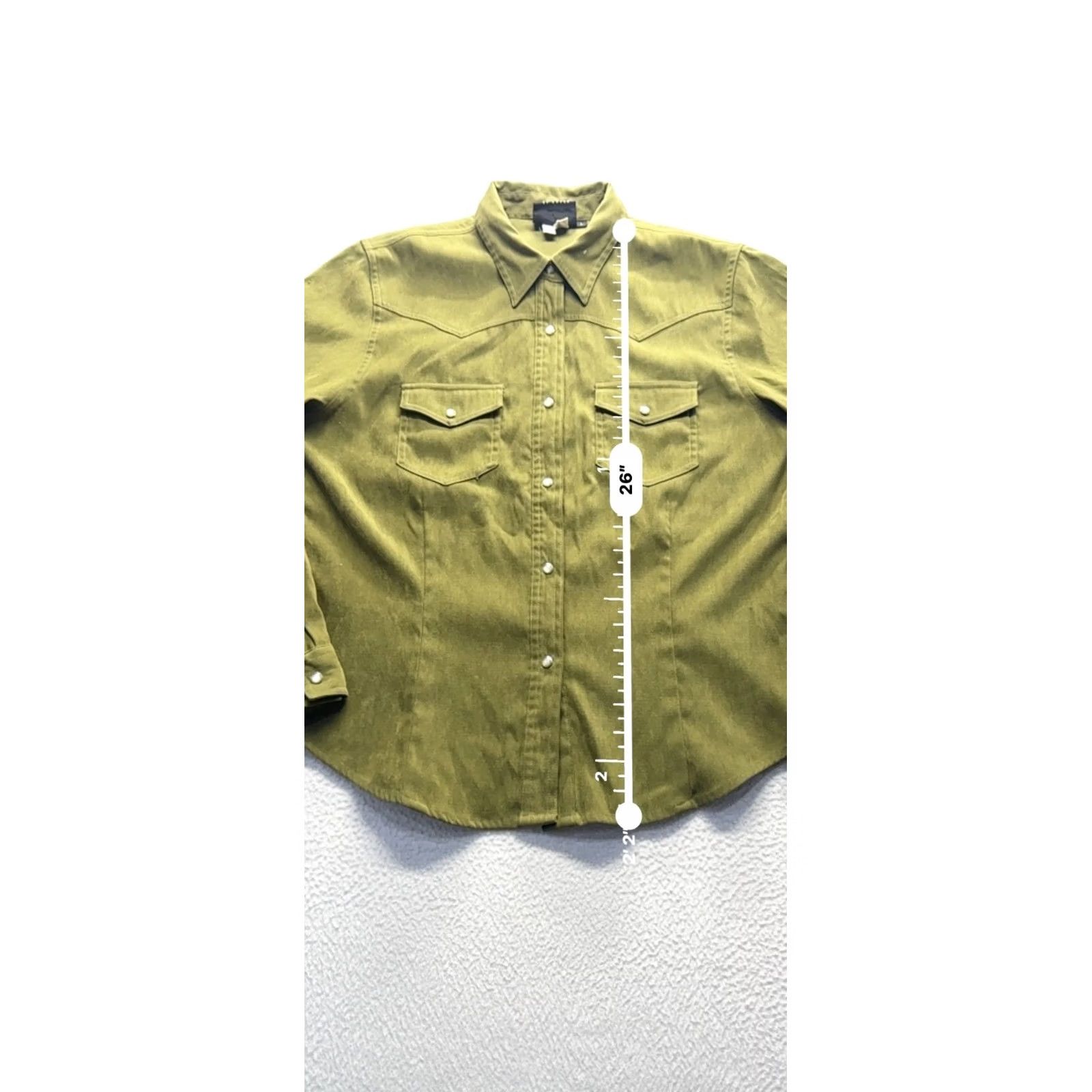 Olive VTG Five Star Olive Western Style Button-Up Shirt L Polyester/Spandex Long Sleeve Mens Mens L Olive Western Button-Up Shirt Size US L / EU 52-54 / 3 - 6 Thumbnail