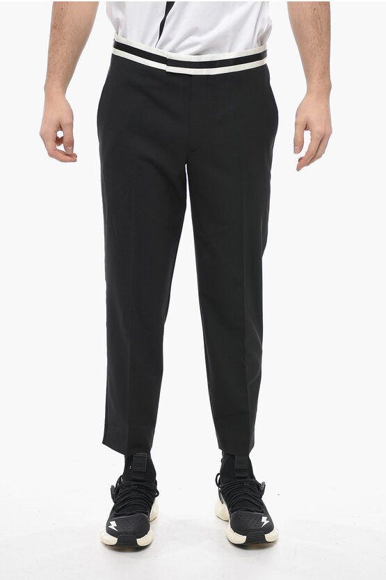 image of Neil Barrett Slim Fit Jamie Pants With Contrasting Details in Black, Men's (Size 31)