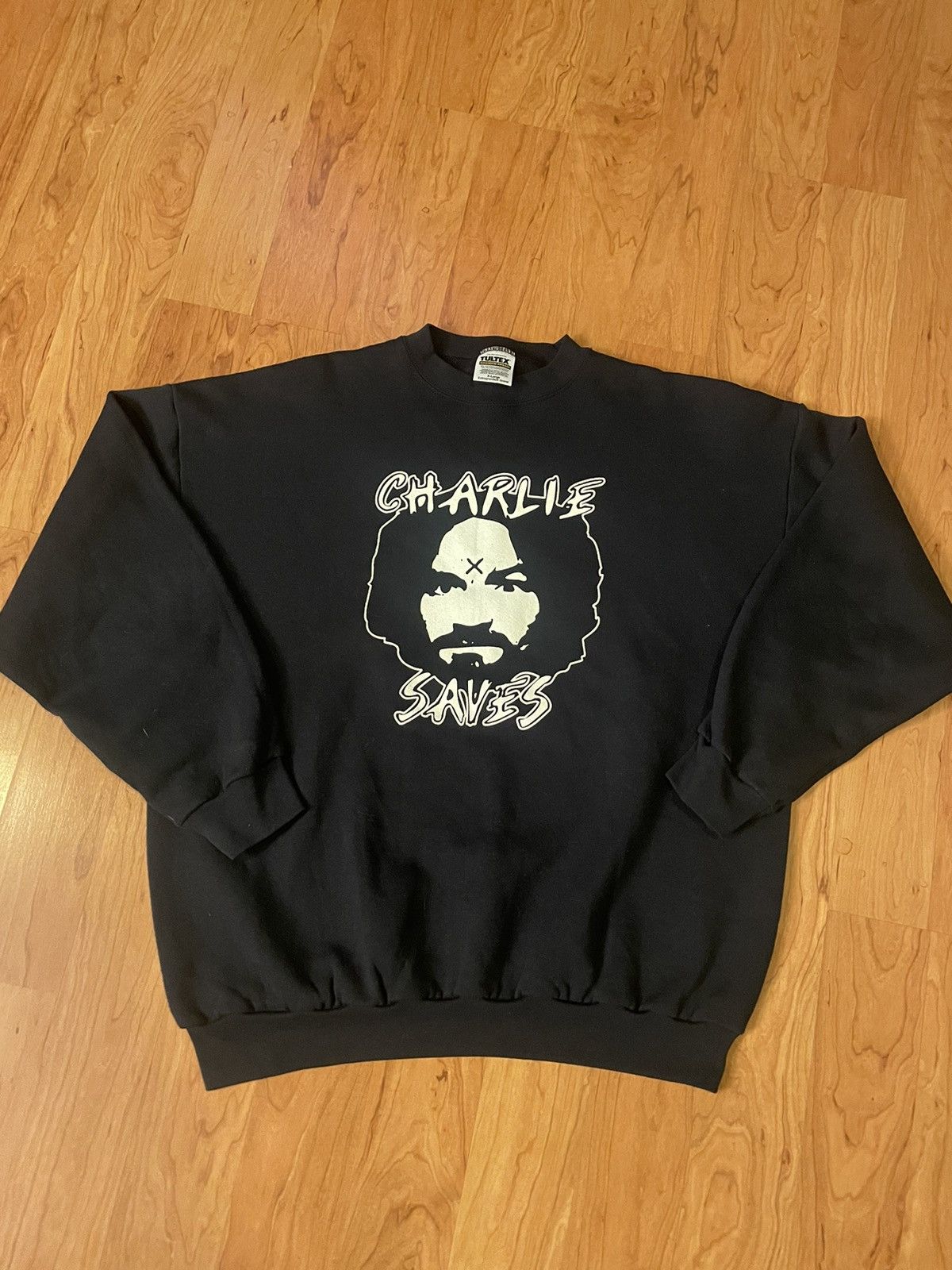 Image of Vintage 1990S Charles Manson “Charlie Saves” Sweatshirt in Black, Men's (Size XL)