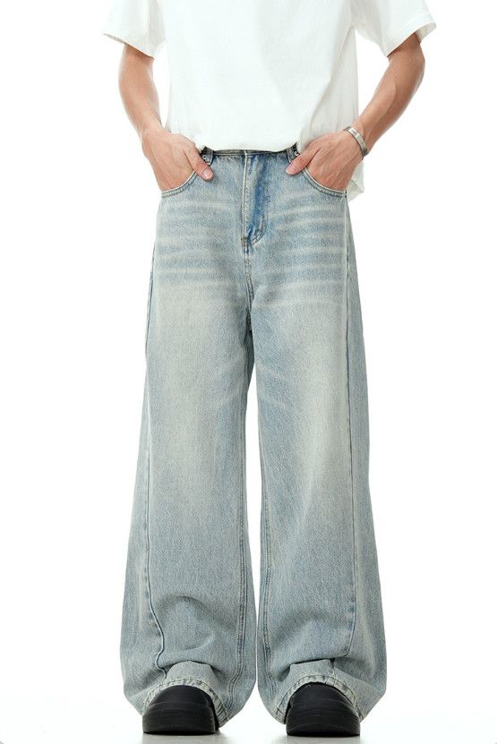 Japanese Brand American style blue straight washed vintage loose jeans Size US 32 / EU 48 - 1 Thumbnail