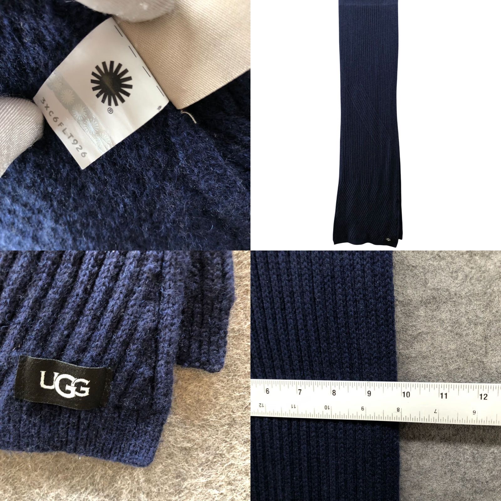 Ugg UGG Australia Wool Cashmere Knit Winter Scarf Navy Blue Rectangle Womens Mens Knitted Wool Scarf Size ONE SIZE - 8 Thumbnail