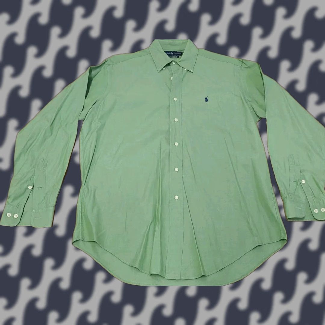 Ralph Lauren VINTAGE Ralph Lauren Shirt Men 15.5 34/35 Green Yarmouth Long Sleeve Button Up Dress Size 42R - 1 Thumbnail