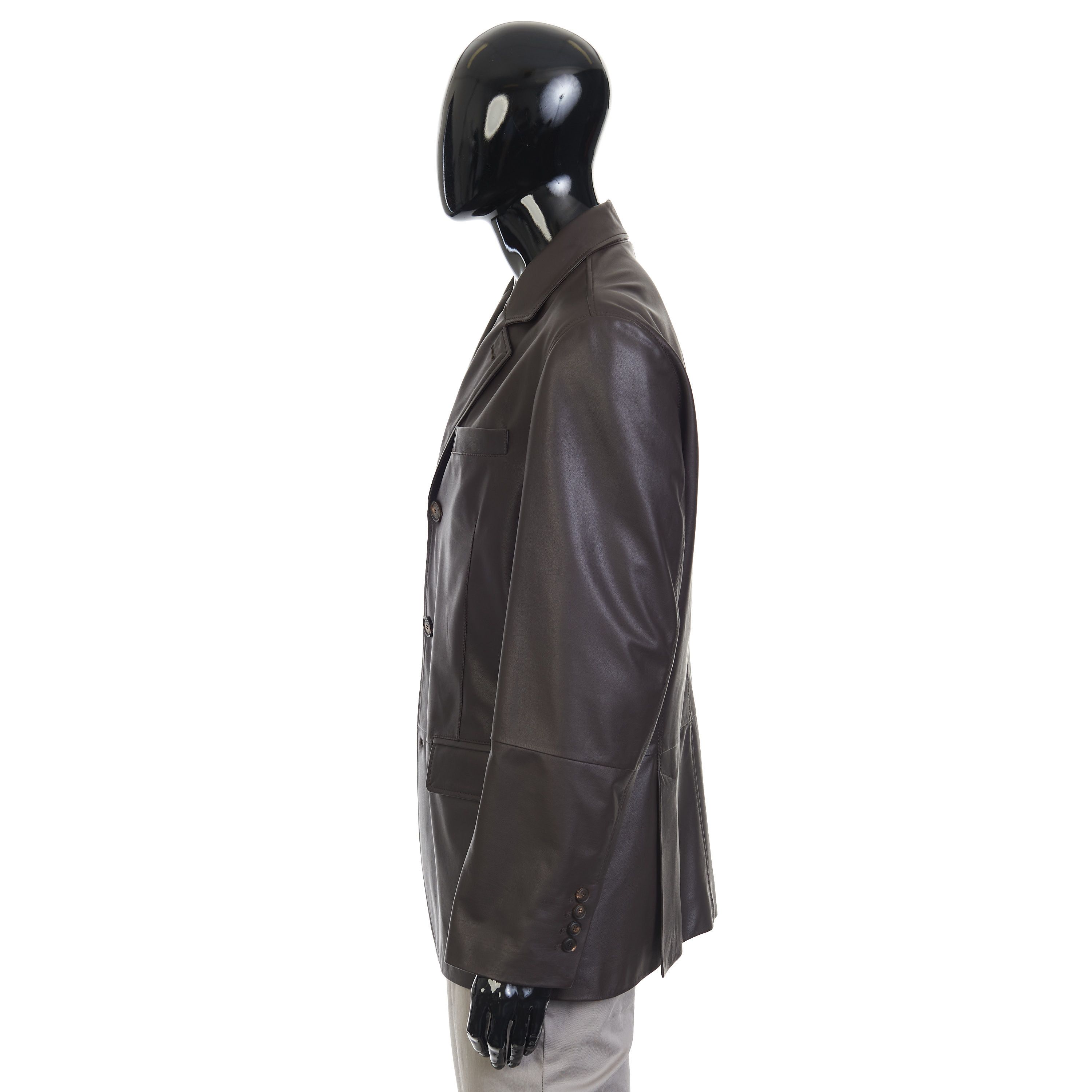 Brown Calfskin Leather Blazer Jacket Size L