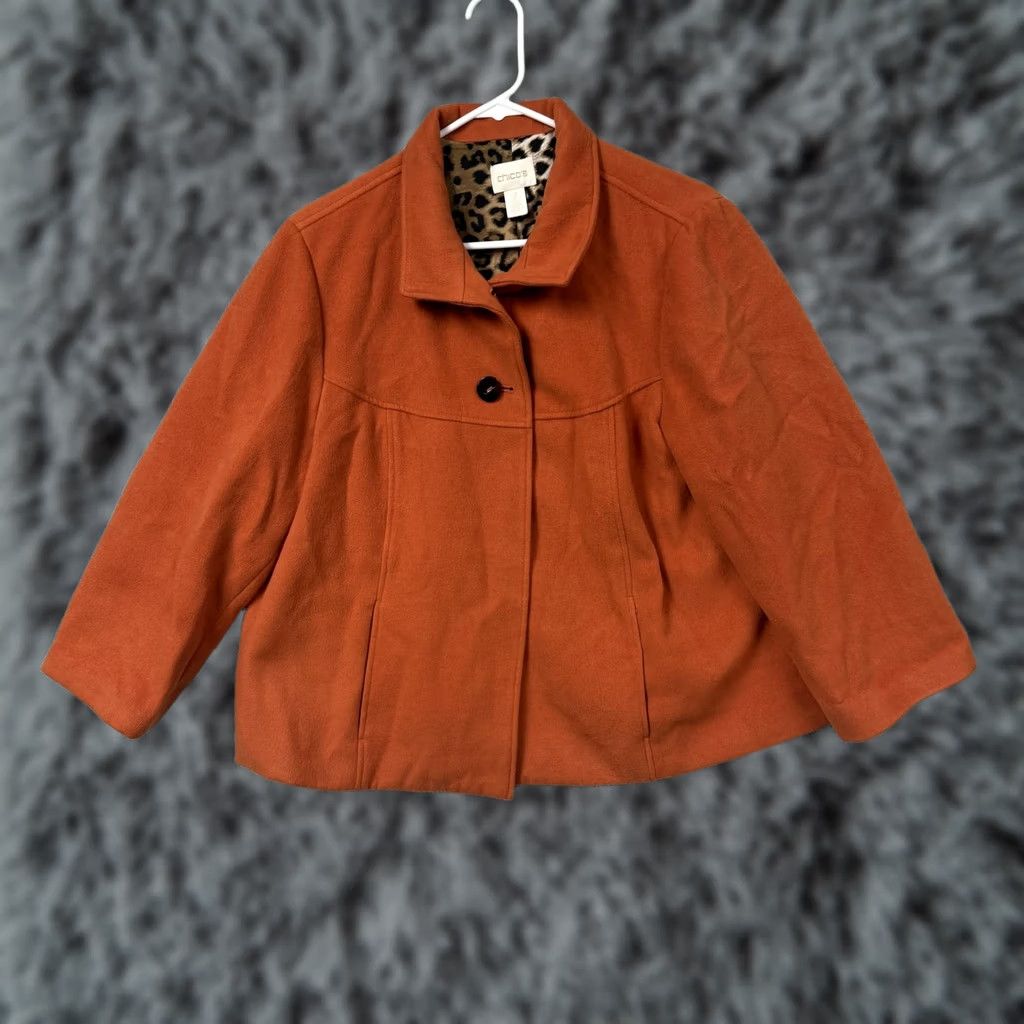 Vintage Chico's Jacket size 2 Orange Leopard Lined 3/4 Sleeve Single-Breasted Button Office Casual Womens Vintage No Size XS / US 0-2 / IT 36-38 - 1 Thumbnail