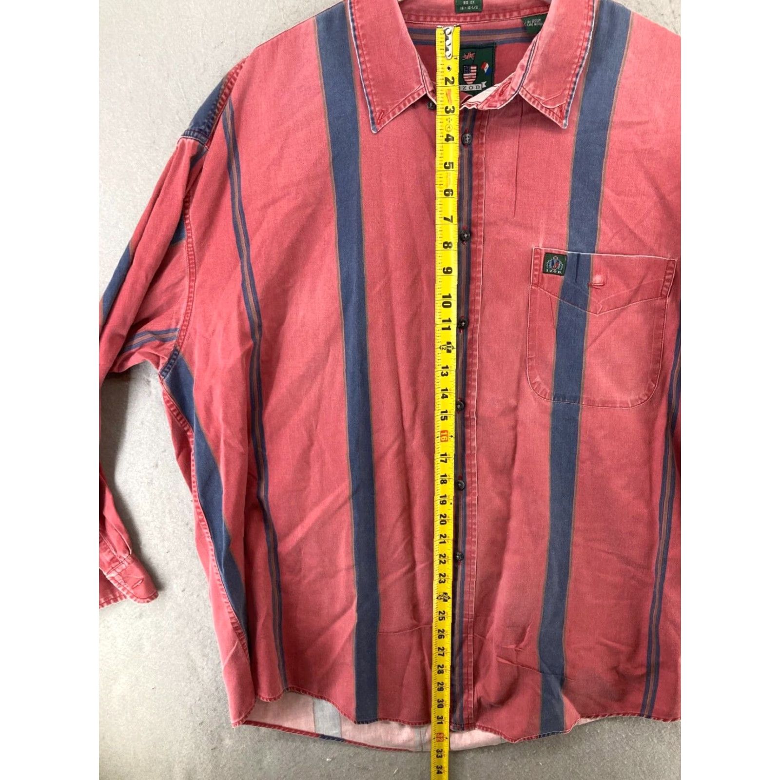 Izod VINTAGE IZOD Shirt Big 2X Mens Button-Up Striped Cotton Red Blue 90s Pocket Long Sleeve Collared Business Casual Travel Size US XXL / EU 58 / 5 - 3 Thumbnail