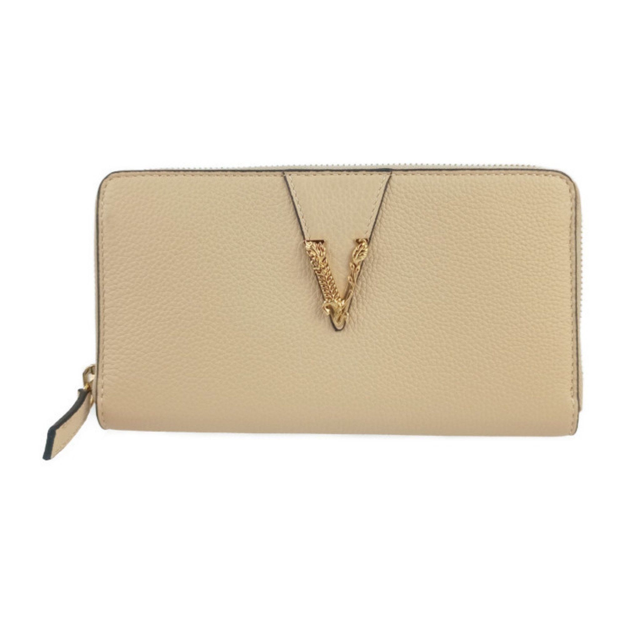 Versace Versace Wallet Virtus Round Long 1006263 Beige Leather Women's Letter V Size ONE SIZE - 1 Thumbnail