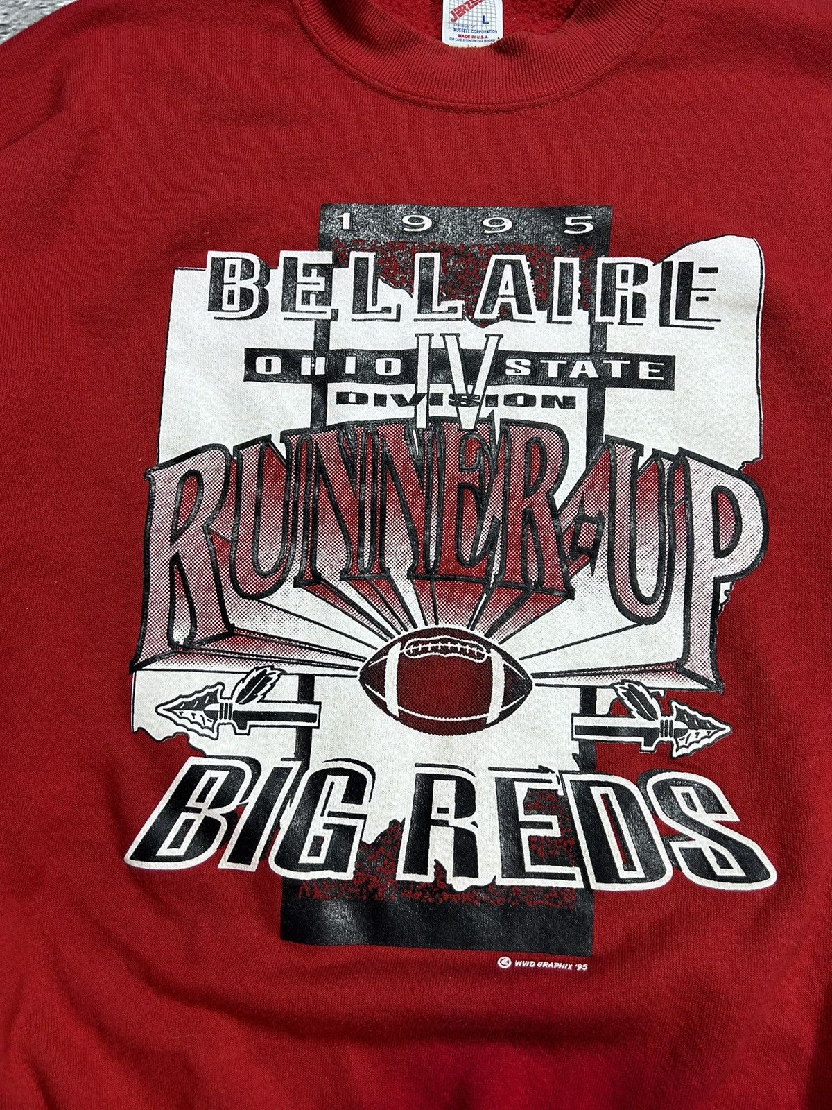 Jerzees × Vintage 90s Jerzees vintage sweatshirt red bellaire 1995 runners up Size US L / EU 52-54 / 3 - 3 Thumbnail