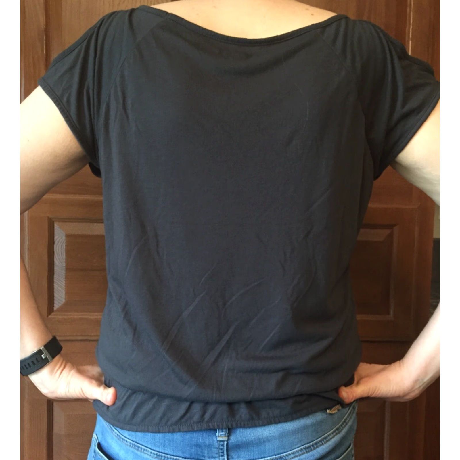 American Eagle Outfitters American Eagle Outfitters Blouse Short Sleeve Black Cold Shoulder Elastic Waist Juniors L Womens Size L / US 10 / IT 46 - 2 Thumbnail