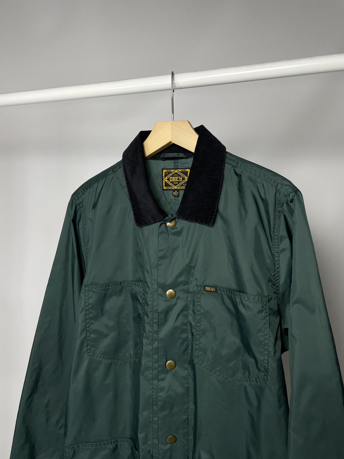 Obey Vintage Obey 🌚 Green Nylon Coach Jacket with Corduroy Collar Size US M / EU 48-50 / 2 - 3 Thumbnail