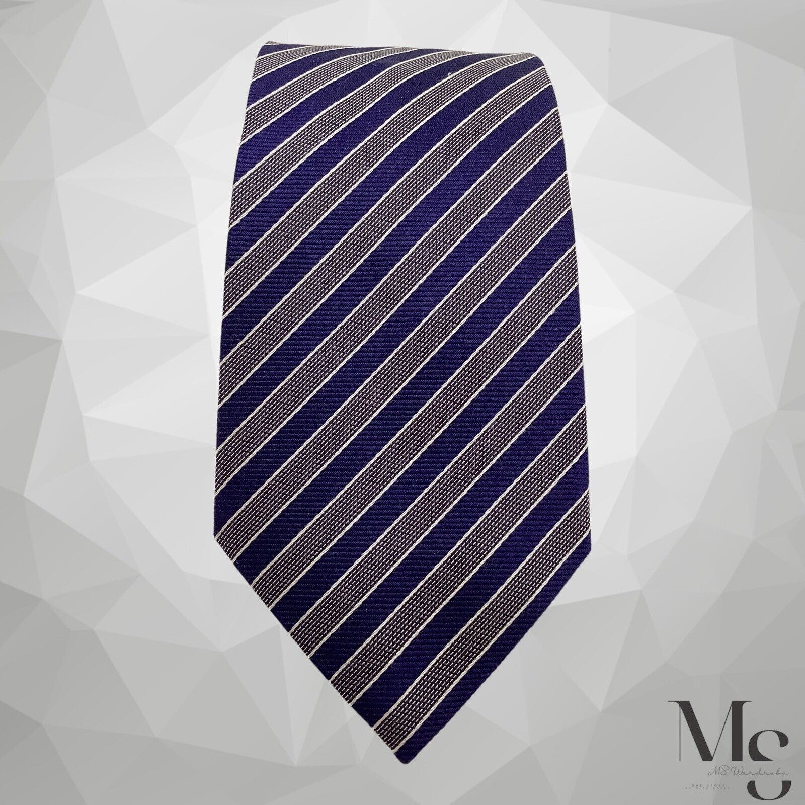 Giorgio Armani GIORGIO ARMANI Blue Gray Striped Luxury Silk Tie Italy Size ONE SIZE - 5 Thumbnail
