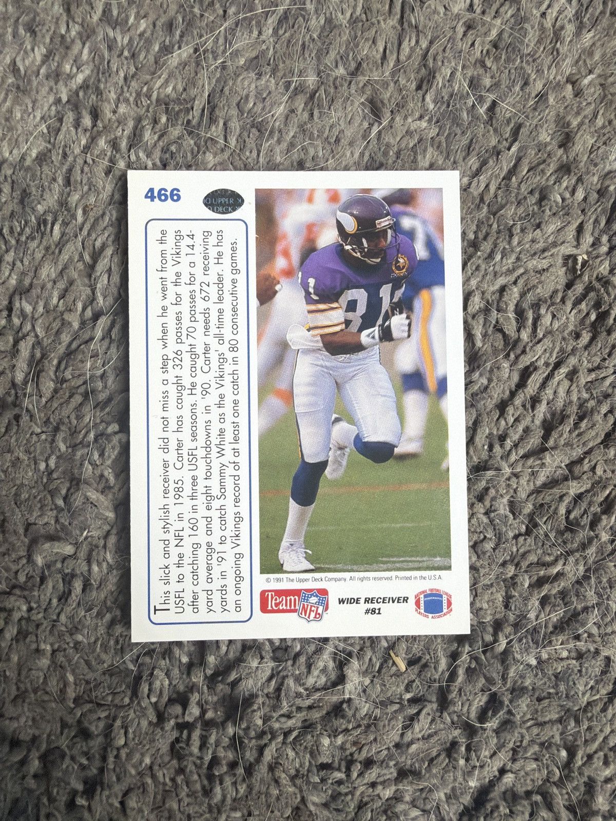 NFL 1991 Upper Deck #466 Anthony Carter Card Size ONE SIZE - 2 Thumbnail