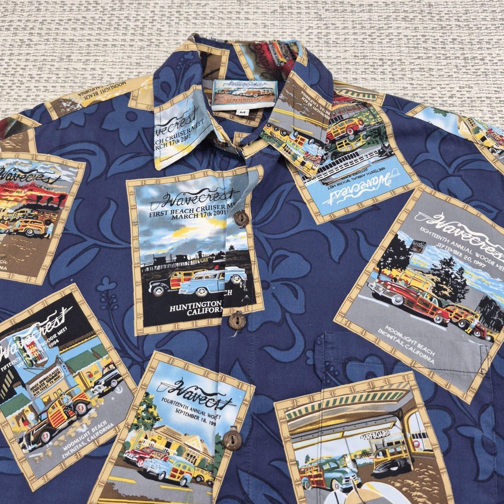 ALOHAS VINTAGE Wavecrest Shirt Mens Medium Button-Up Beach Hawaiian Woodie Car Print Size US M / EU 48-50 / 2 - 4 Thumbnail
