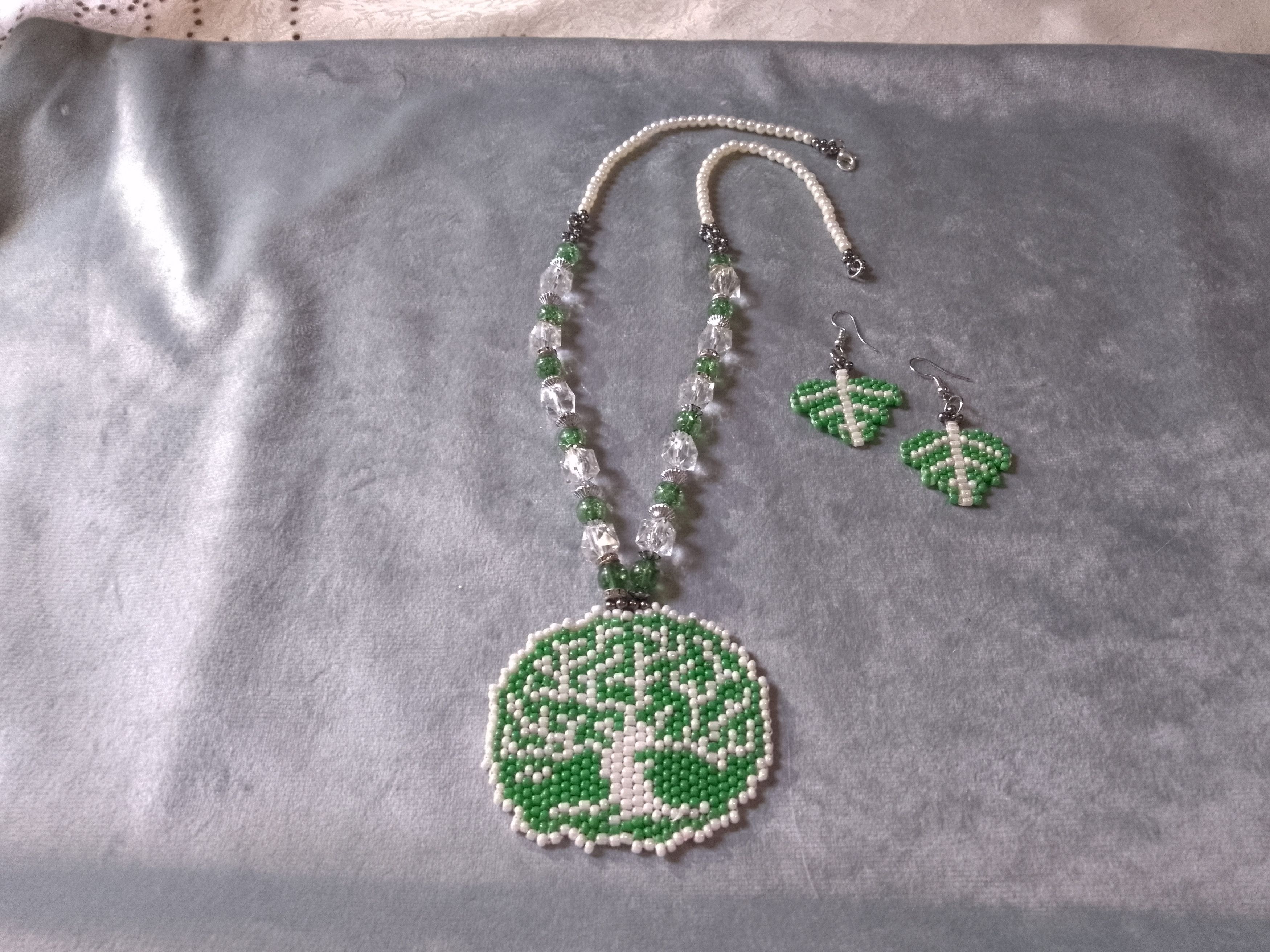 Handmade Necklace Long Green Earrings Crystal Pendant Tree of Life Size ONE SIZE - 6 Thumbnail