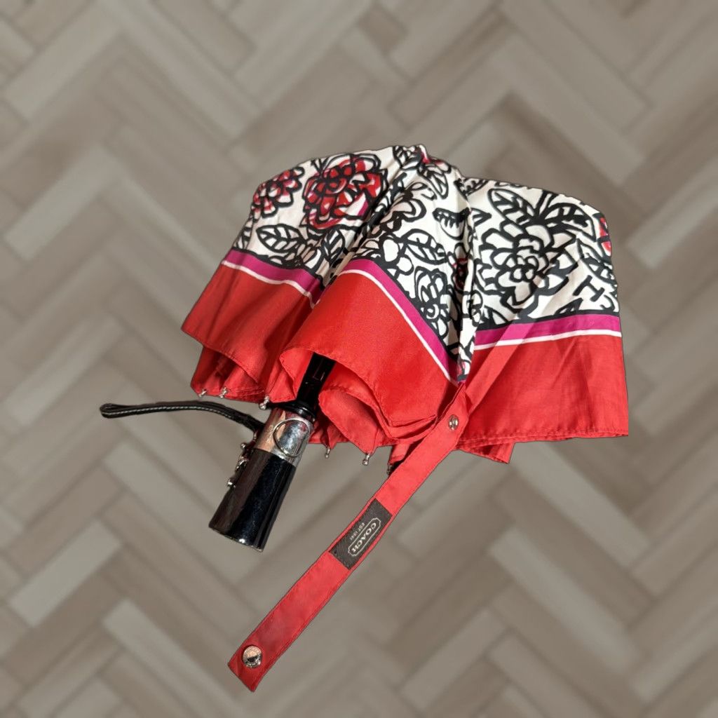 Coach Coach Umbrella Women One Size Red Floral Automatic Bow Compact Folding Style Size ONE SIZE - 1 Thumbnail