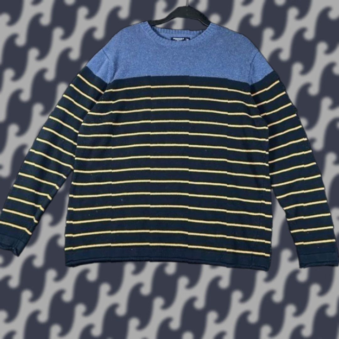 Springfield Springfield Mens XL Striped Crewneck Sweater Navy Blue Cotton Knit Pullover Size US XL / EU 56 / 4 - 1 Thumbnail