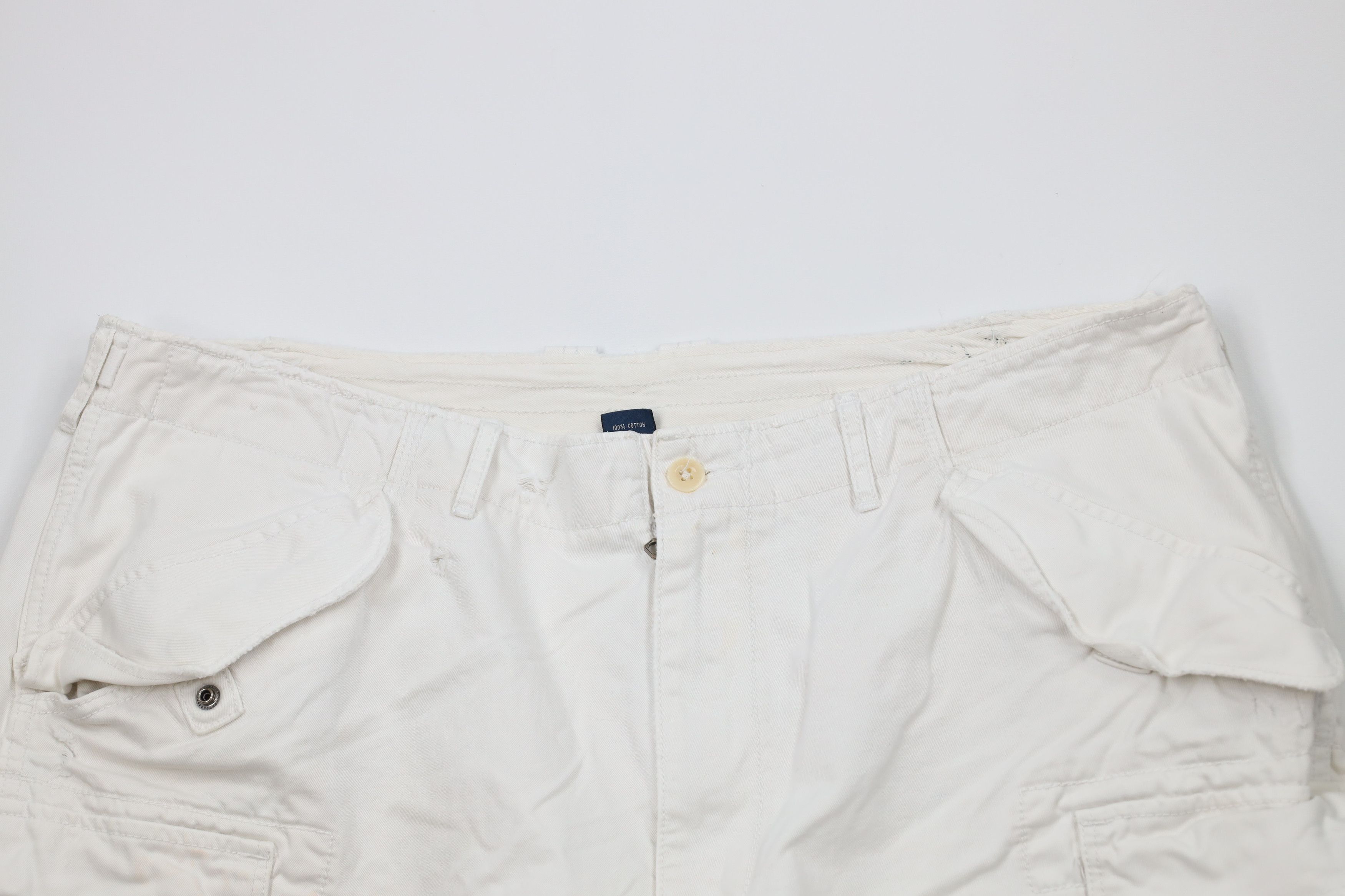 Ralph Lauren × Vintage Vintage 90s Ralph Lauren Heavy Military Cargo Shorts White Size US 40 / EU 56 - 2 Thumbnail