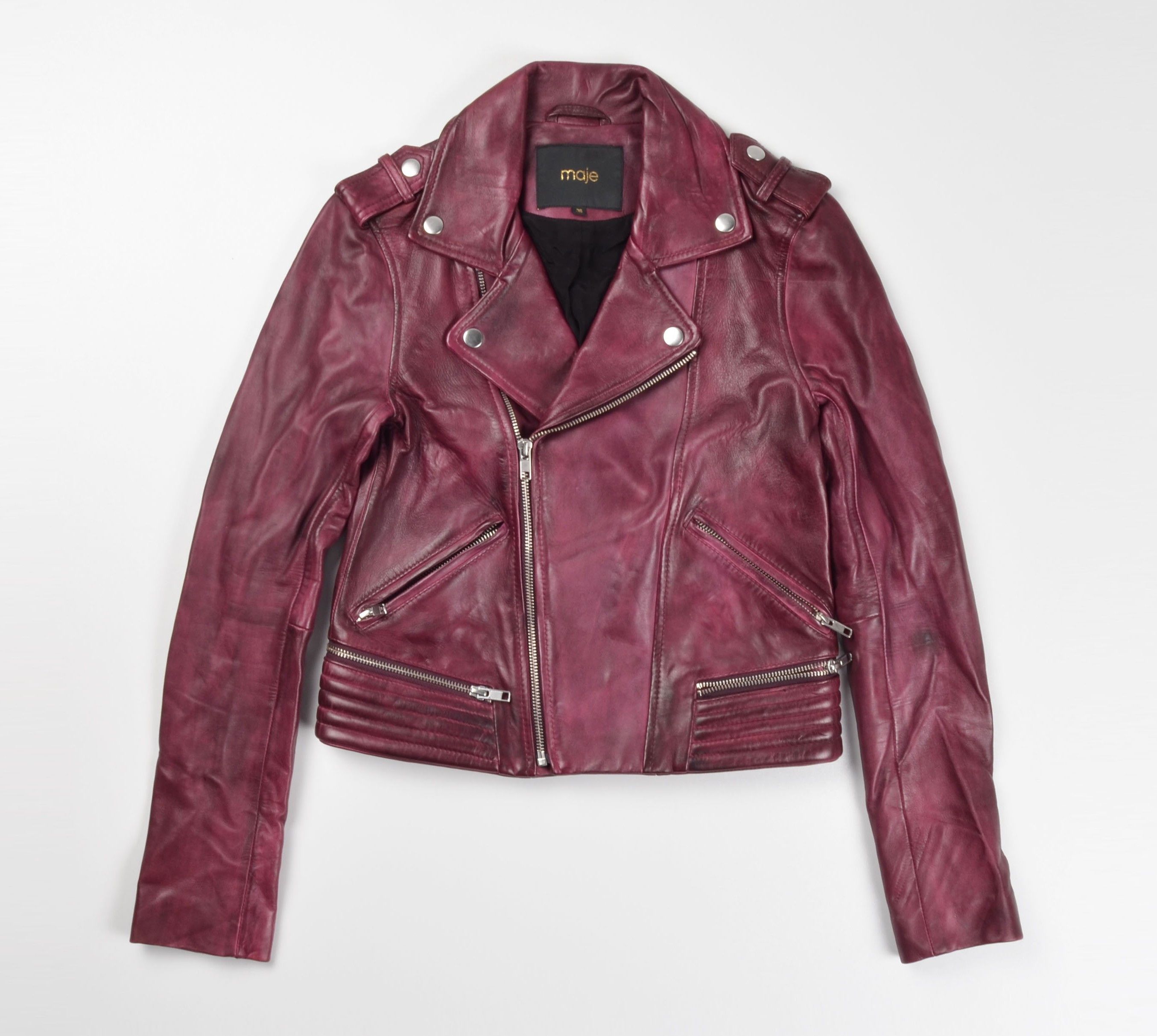 Maje Maje Burgundy Lamb Leather Biker Moto Punk Jacket Size S / US 4 / IT 40 - 1 Thumbnail