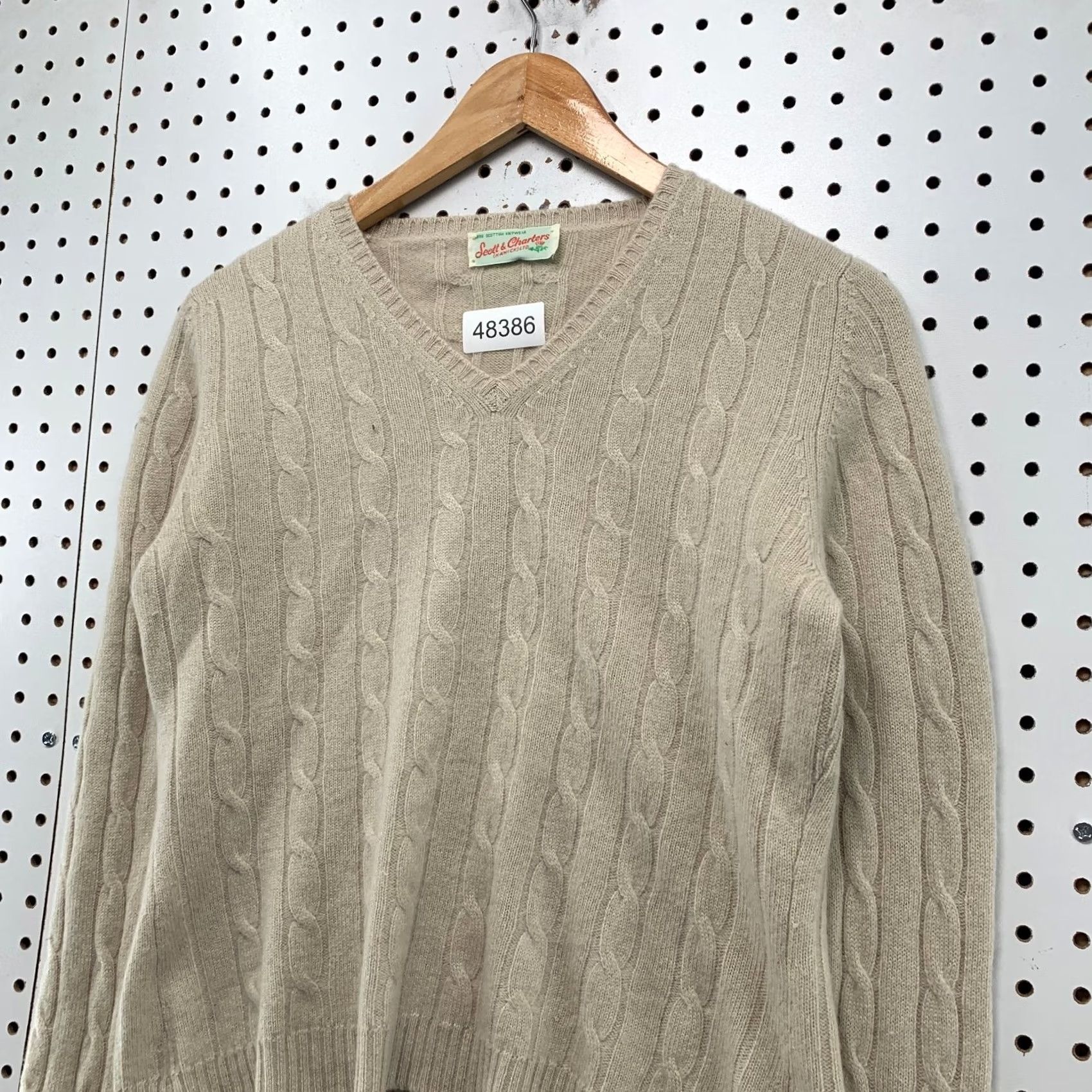 Vintage VINTAGE Scott Charters Cashmere Sweater Women M Beige Cable Knit V Neck Pullover Size M / US 6-8 / IT 42-44 - 6 Thumbnail