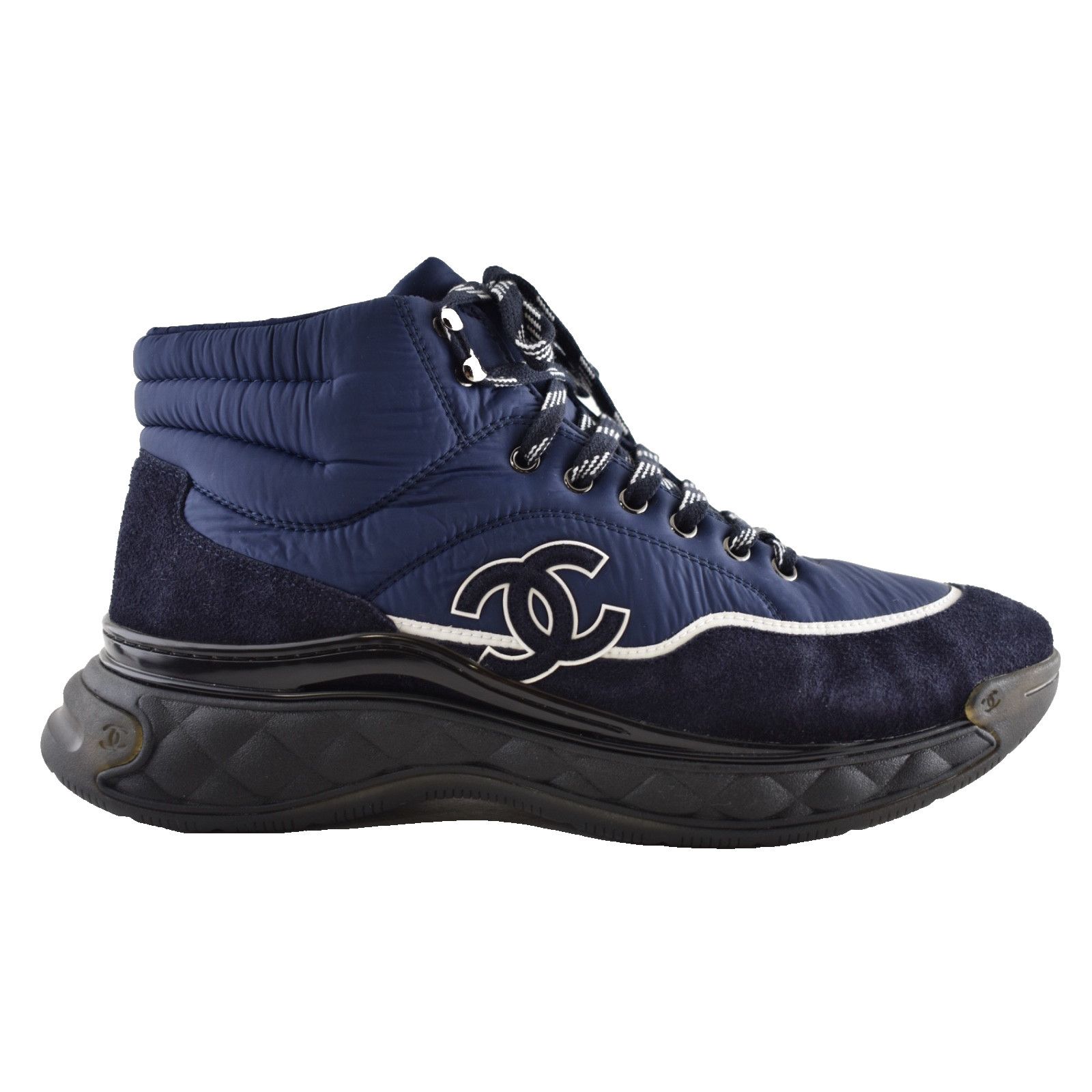 Chanel Chanel 19B Blue Quilted Platform CC Logo High Top Trainer Size US 11 / EU 44 - 1 Thumbnail