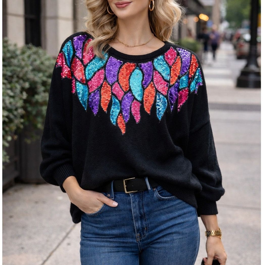 Vintage Vintage 90s vibrant sequin dolman sweater oversized size S Size S / US 4 / IT 40 - 1 Thumbnail