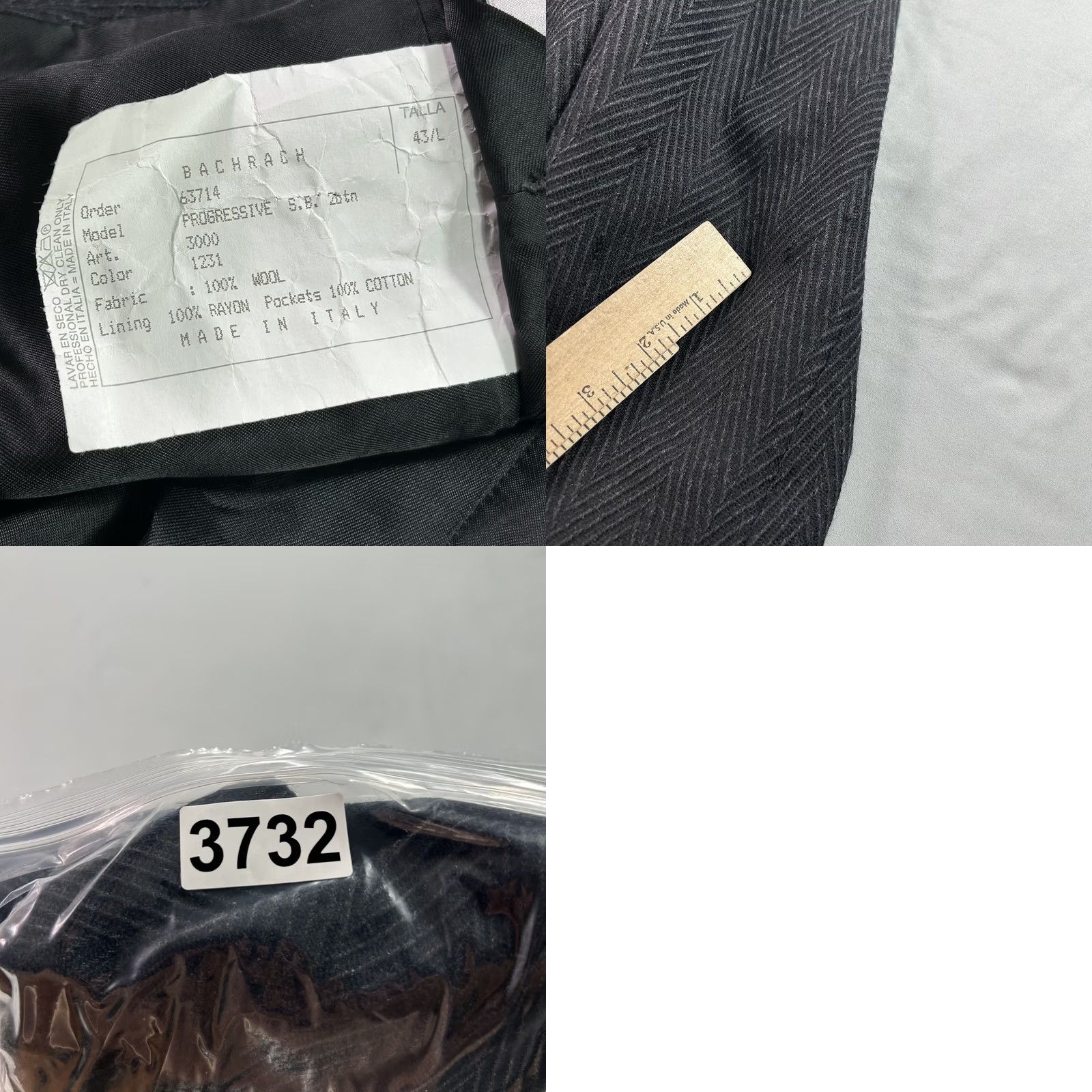 Vintage Bachrach Blazer Mens 43 Long Black Wool Herringbone Made in Italy Bottoli Jacket 2 Piece Two-Button Notch Lining Viscoe/Rayon Vintage: No Womens/Mens Size 46R - 9 Thumbnail