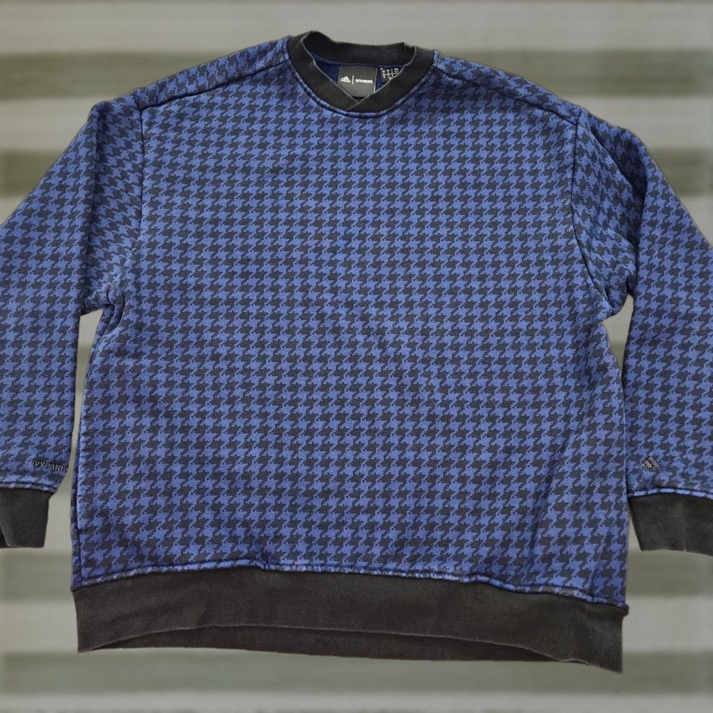 Adidas Ivy Park Sweatshirt Adult Medium Blue Houndstooth Print Pullover Crew Neck