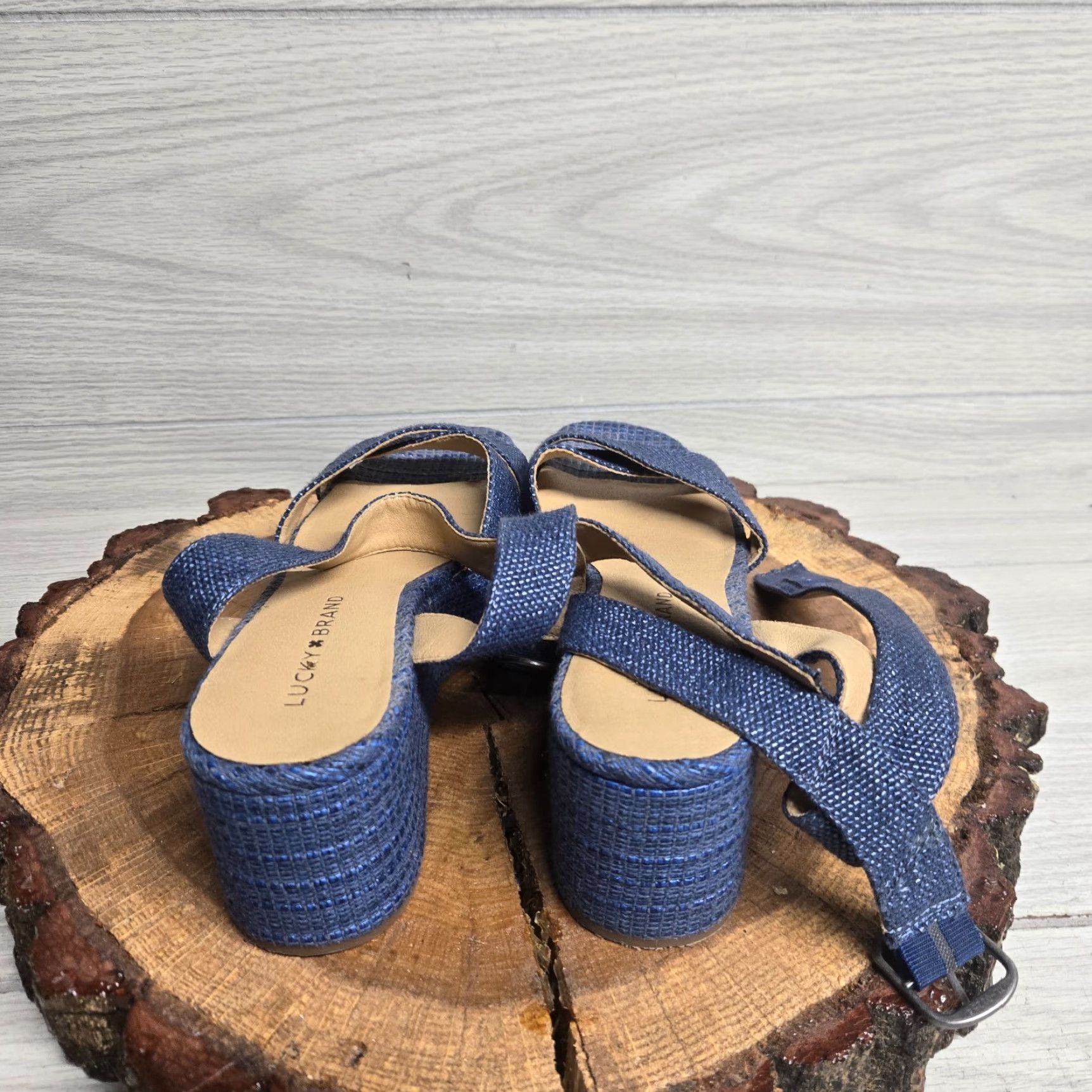 Lucky Brand Lucky Brand Bikaro Denim Espadrille Wedge Sandals - Women - 7.5 M - Blue - Strappy Ankle Strap - Vintage? No (Casual Summer) Size US 7.5 / IT 37.5 - 4 Thumbnail