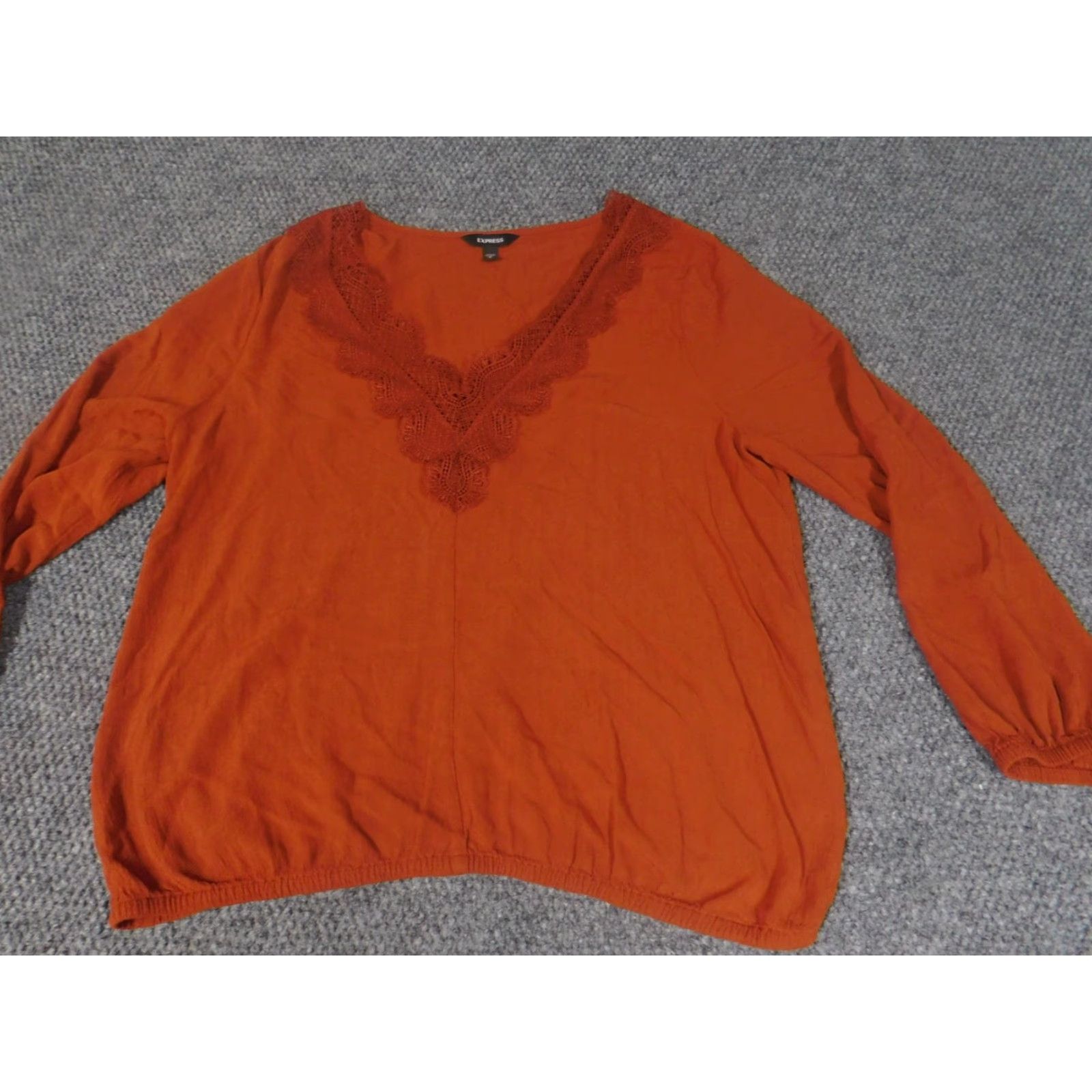 Express Express Blouse Womens Large Orange V-Neck Pullover Top Casual Polyester Classic Size L / US 10 / IT 46 - 3 Thumbnail