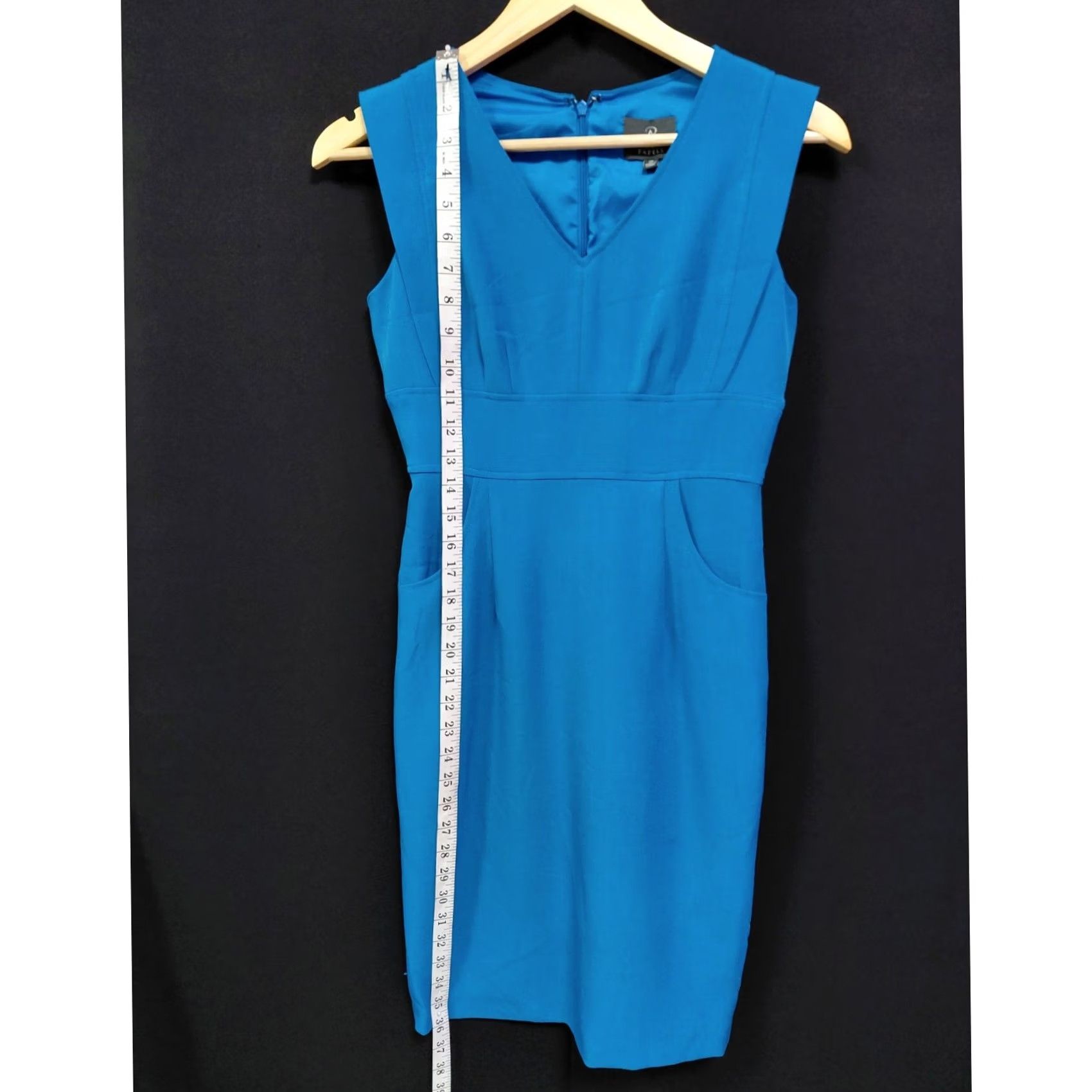 Adrianna Papell ADRIANNA PAPELL Dress Women Size 2P Blue Solid Sleeveless V-Neck Knee Length Size XS / US 0-2 / IT 36-38 - 6 Thumbnail