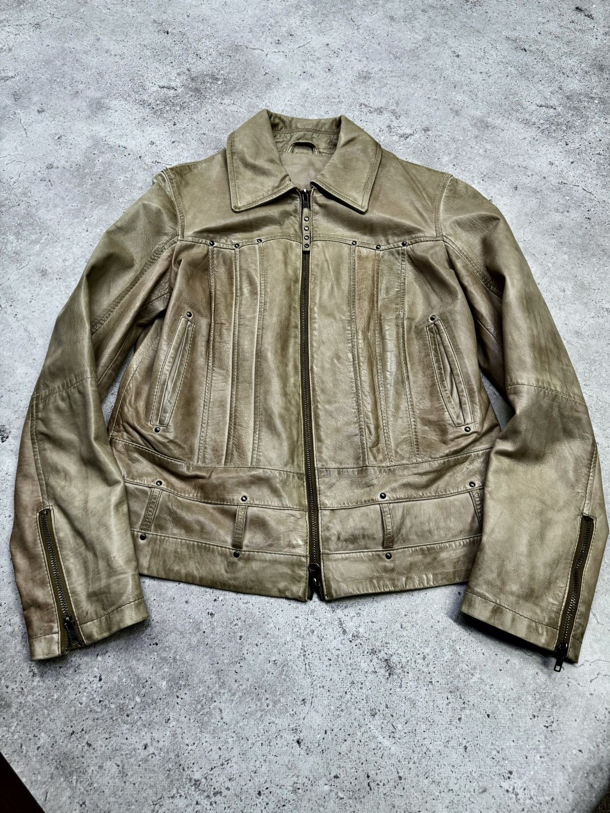 Japanese Brand Vintage 00s Leather Faded Rick Owen’s LGB Style Jacket Size US S / EU 44-46 / 1 - 1 Thumbnail