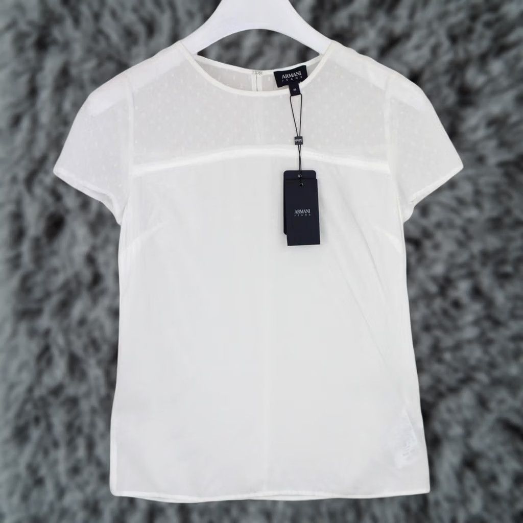Vintage ARMANI JEANS Blouse Women's EU 38 Short Sleeve Mulberry Silk Blend White Size XS / US 0-2 / IT 36-38 - 1 Thumbnail