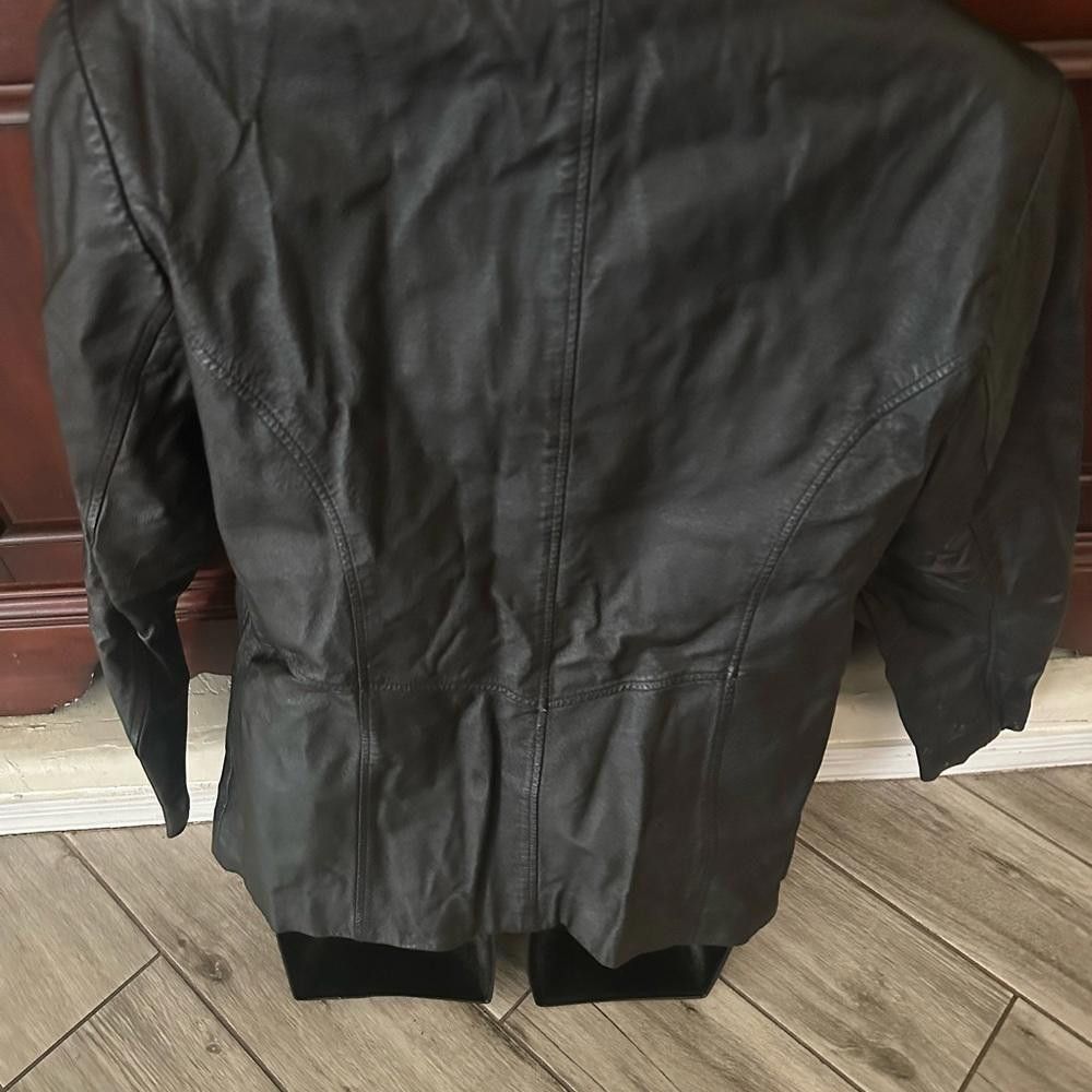 Designer Men’s used Large L black leather full zip jacket. Size US L / EU 52-54 / 3 - 2 Thumbnail