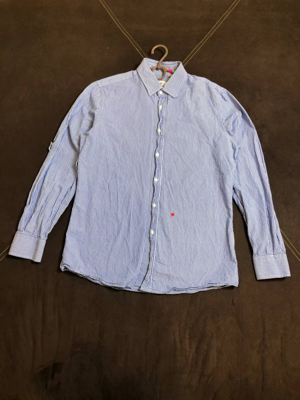 Moschino Moschino Shirt Mens Blue Stripe Red Heart Logo Size US M / EU 48-50 / 2 - 1 Thumbnail