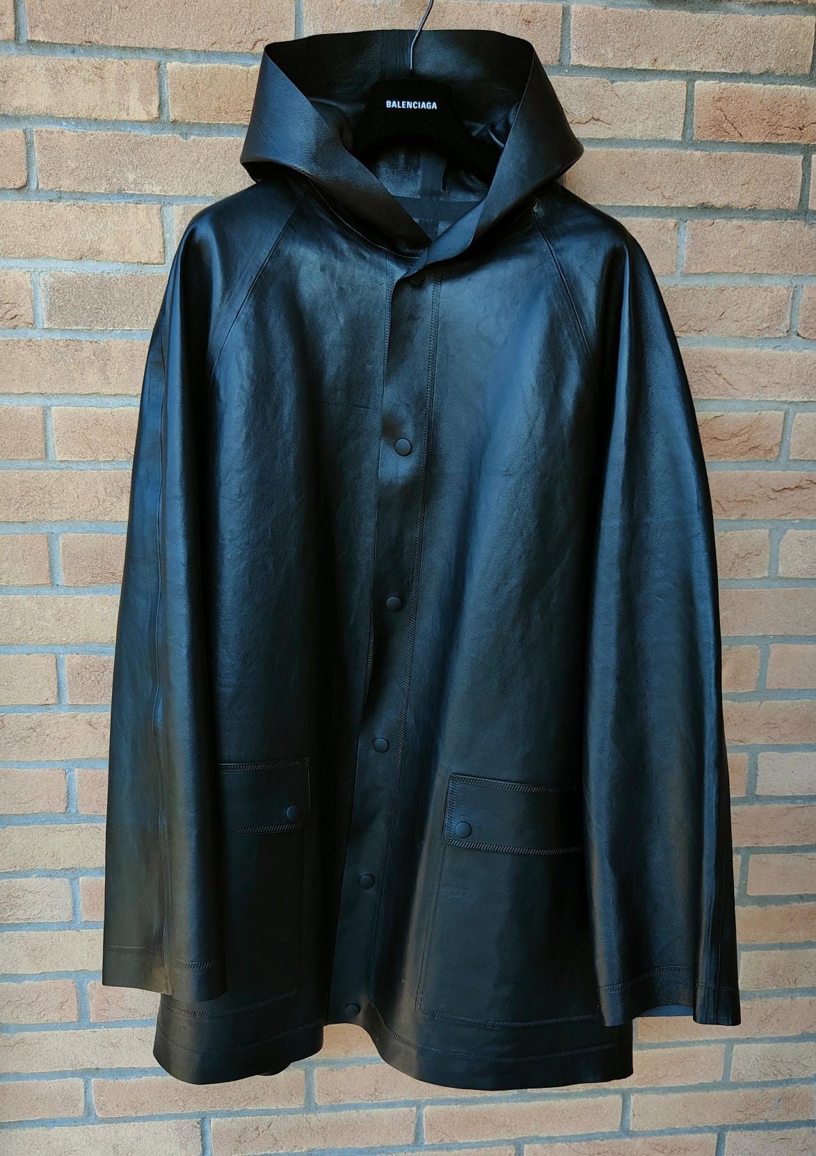 image of Balenciaga Sample Garderobe Leather Coat in Black, Men's (Size Small)