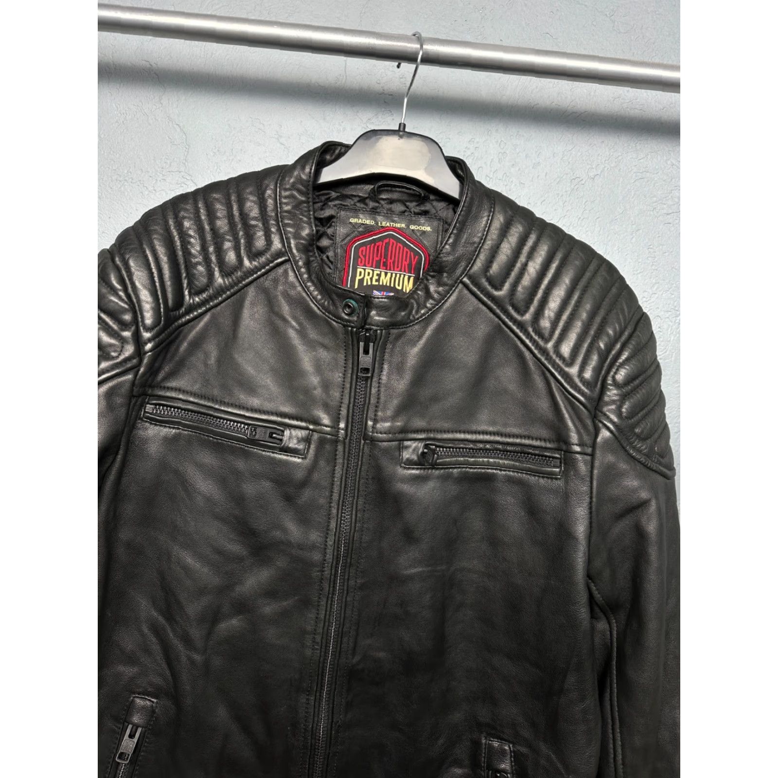 Superdry Superdry Mens Premium Leather Biker Jacket XL Black Jacket Mens Premium Leather Biker XL Black Size US XL / EU 56 / 4 - 2 Thumbnail
