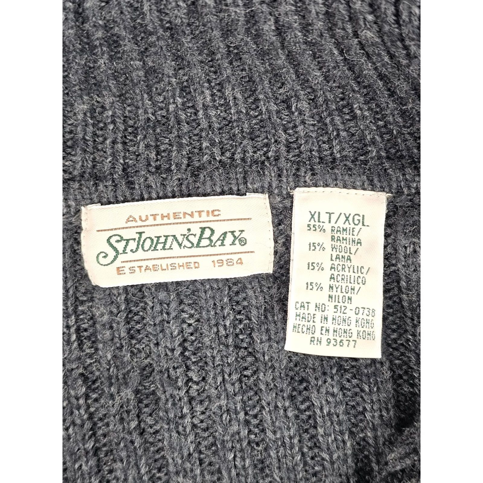 Vintage VINTAGE St. Johns Bay Sweater Men XL Tall Charcoal Gray Ribbed Knit Fisherman Size US XL / EU 56 / 4 - 2 Thumbnail