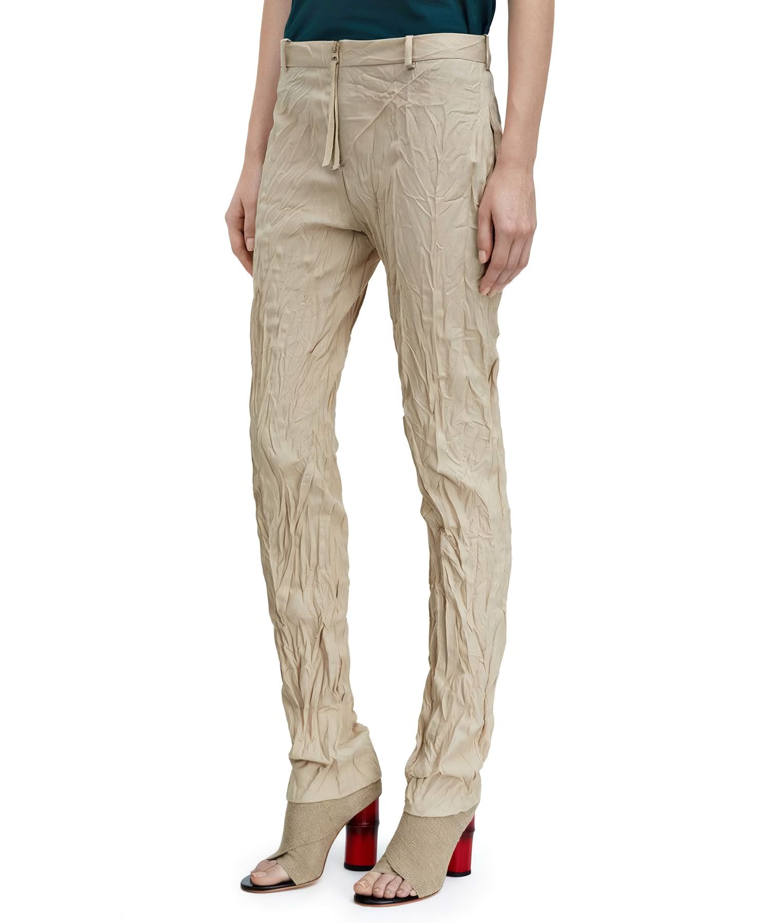 image of Acne Studios Pants Trousers Erle Froisse Crinkle Textured in Beige, Women's (Size 26)