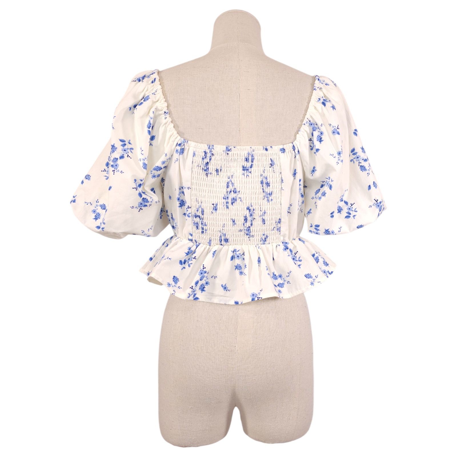 Other Band of The Free Bow Front Blouse White Blue Sz Medium Size M / US 6-8 / IT 42-44 - 3 Thumbnail