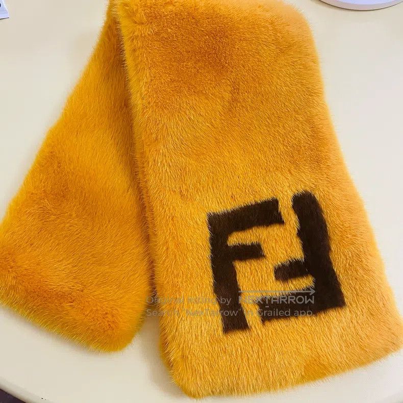 Fendi Fendi size 128x17.5cm FF Letter Mink Fur Scarf, Orange Yell Size ONE SIZE - 5 Thumbnail