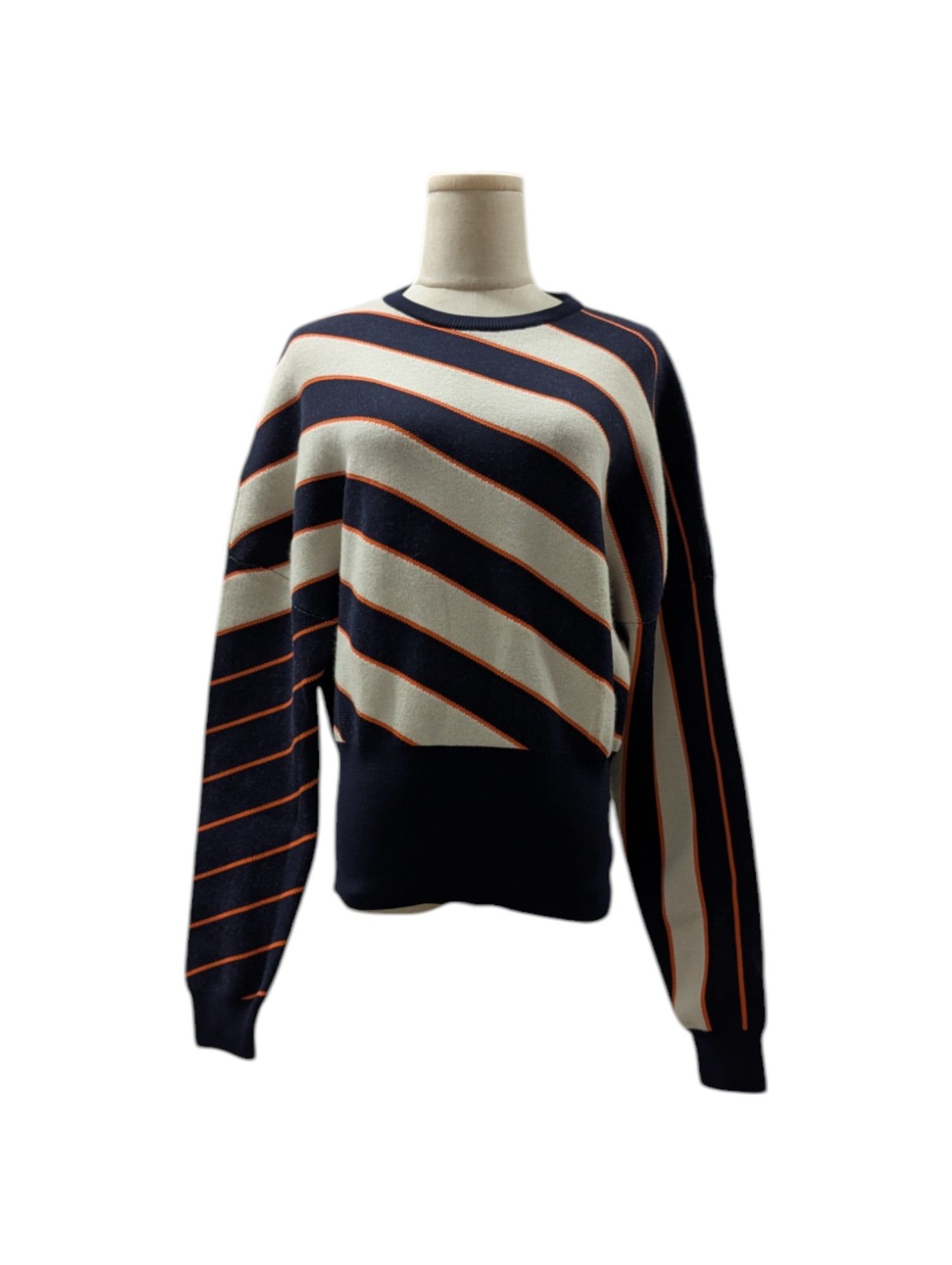 Jil Sander Navy Striped Round Neck Sweater Size XS / US 0-2 / IT 36-38 - 1 Thumbnail