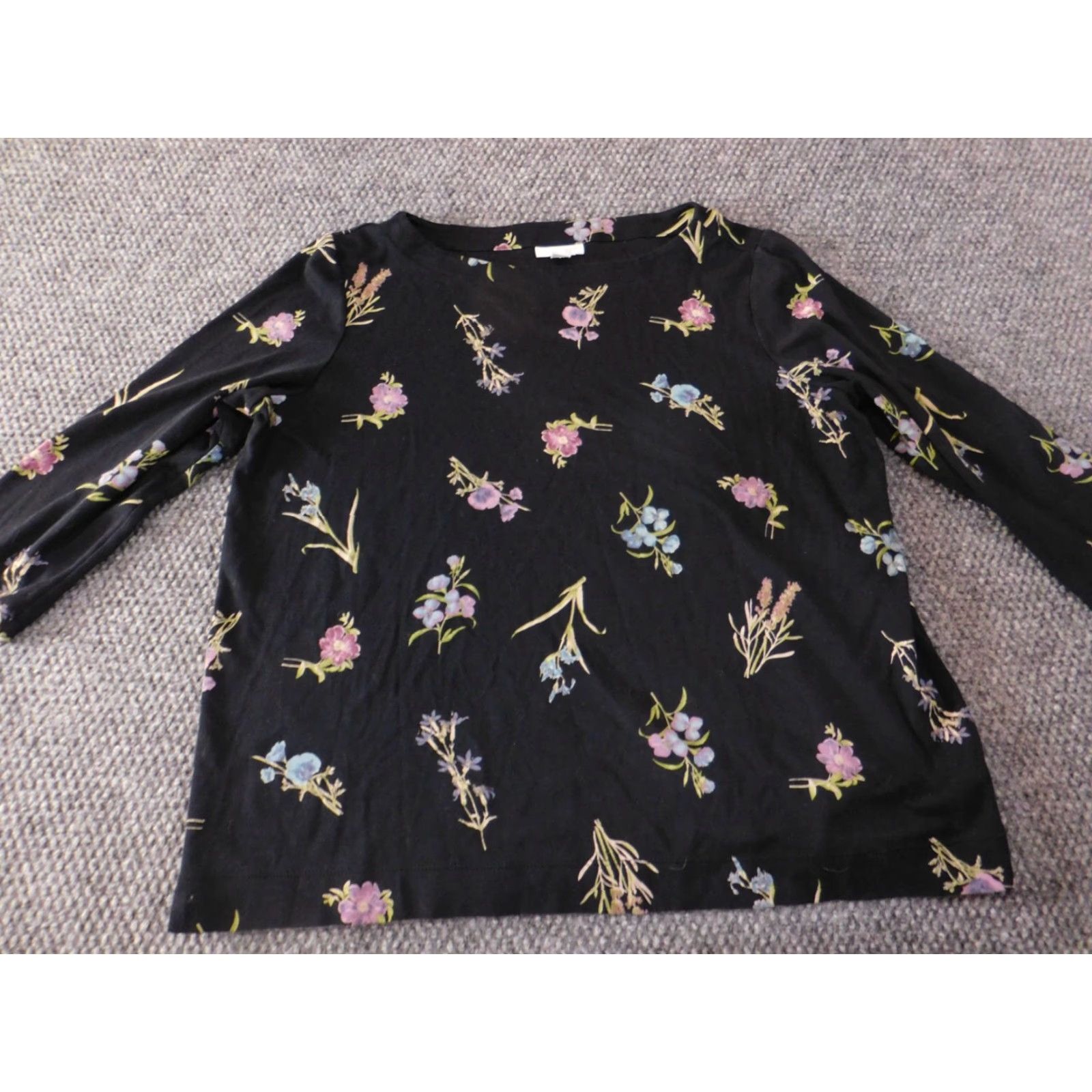 J. Jill J. Jill Shirt Women Small Black Floral Crew Neck Pullover Top Stretch Casual Blouse Long Sleeve Button Cap Sleeve Size S / US 4 / IT 40 - 2 Thumbnail